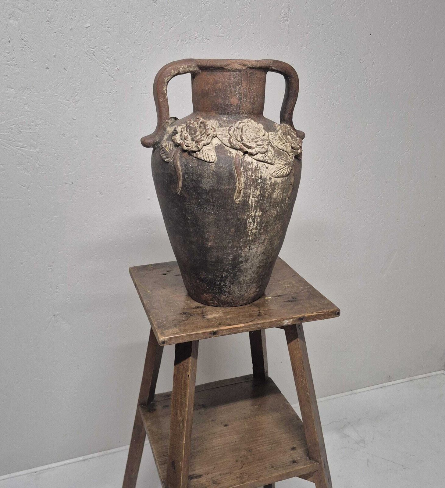 Weathered Terracotta Twin Handled Amphora Urn   Olive Jar Planter