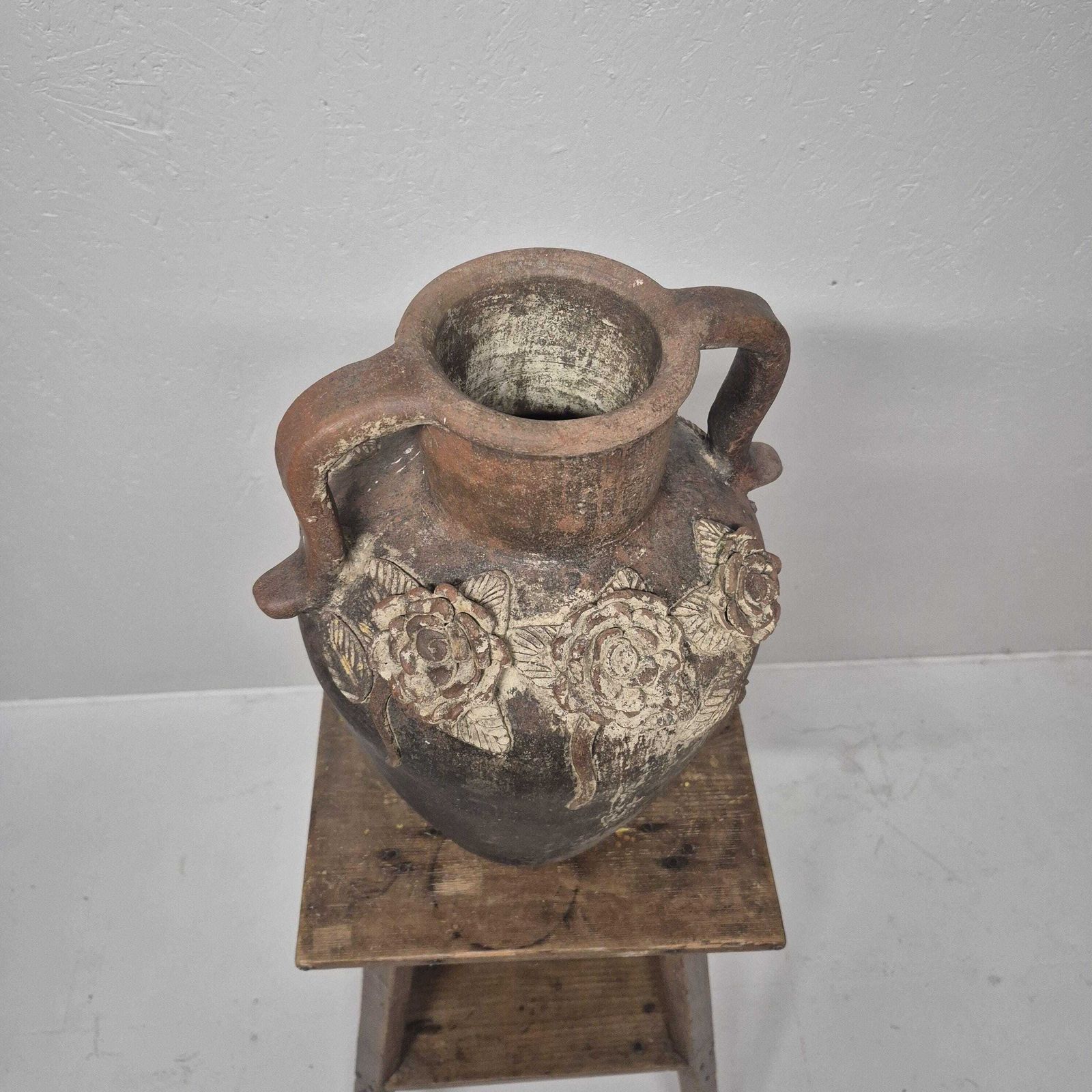 Weathered Terracotta Twin Handled Amphora Urn   Olive Jar Planter photo vinterior