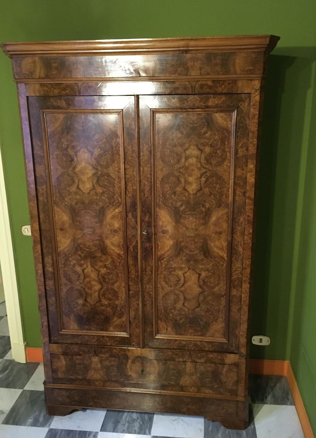 Italy Mid  19th Century Walnut Olive Wood Neoclassical Storage Cabinets Armoires photo 4407.0