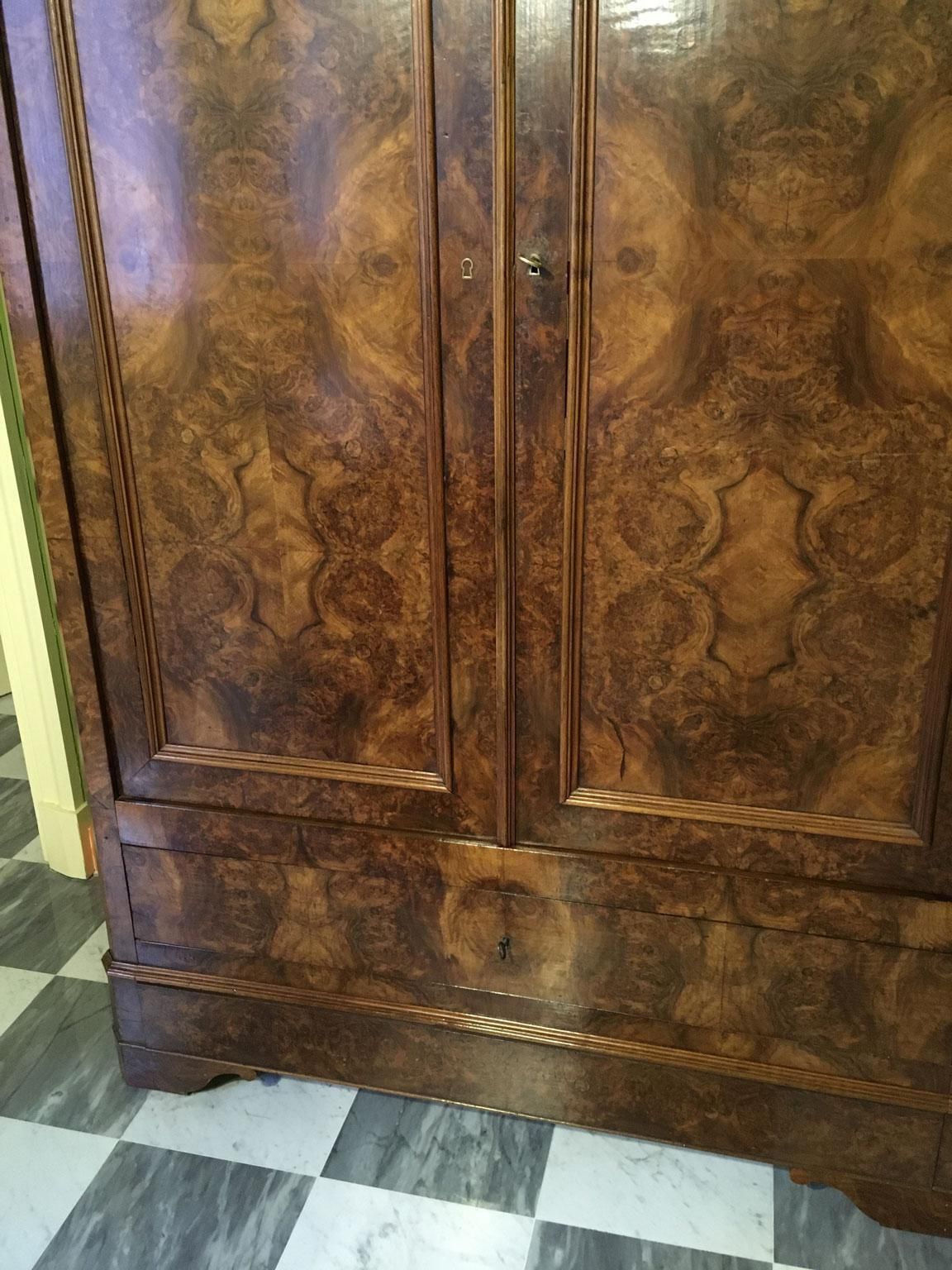 photo furniture Italy Mid  19th Century Walnut Olive Wood Neoclassical Storage Cabinets Armoires