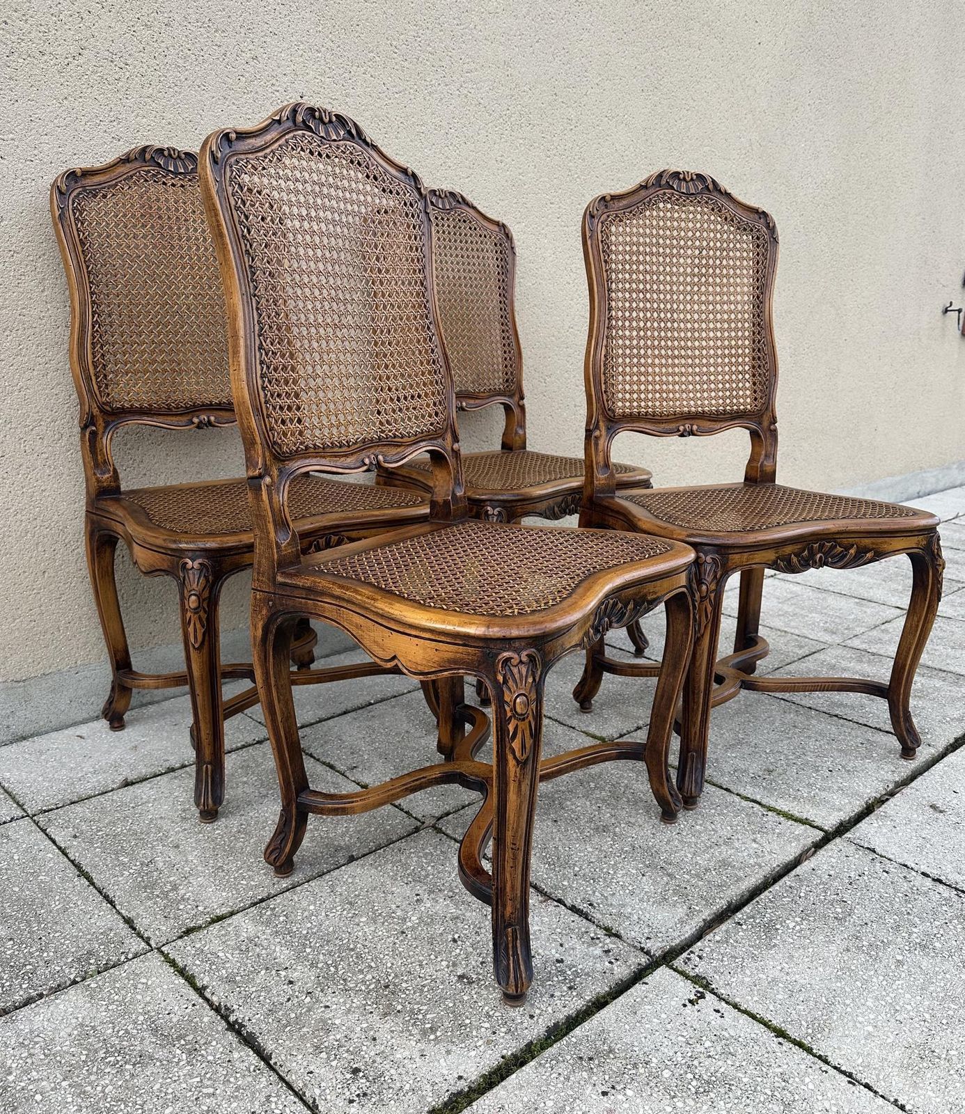 Original French Set Of Carved Louis Style Cane Dining Chairs photo for sale