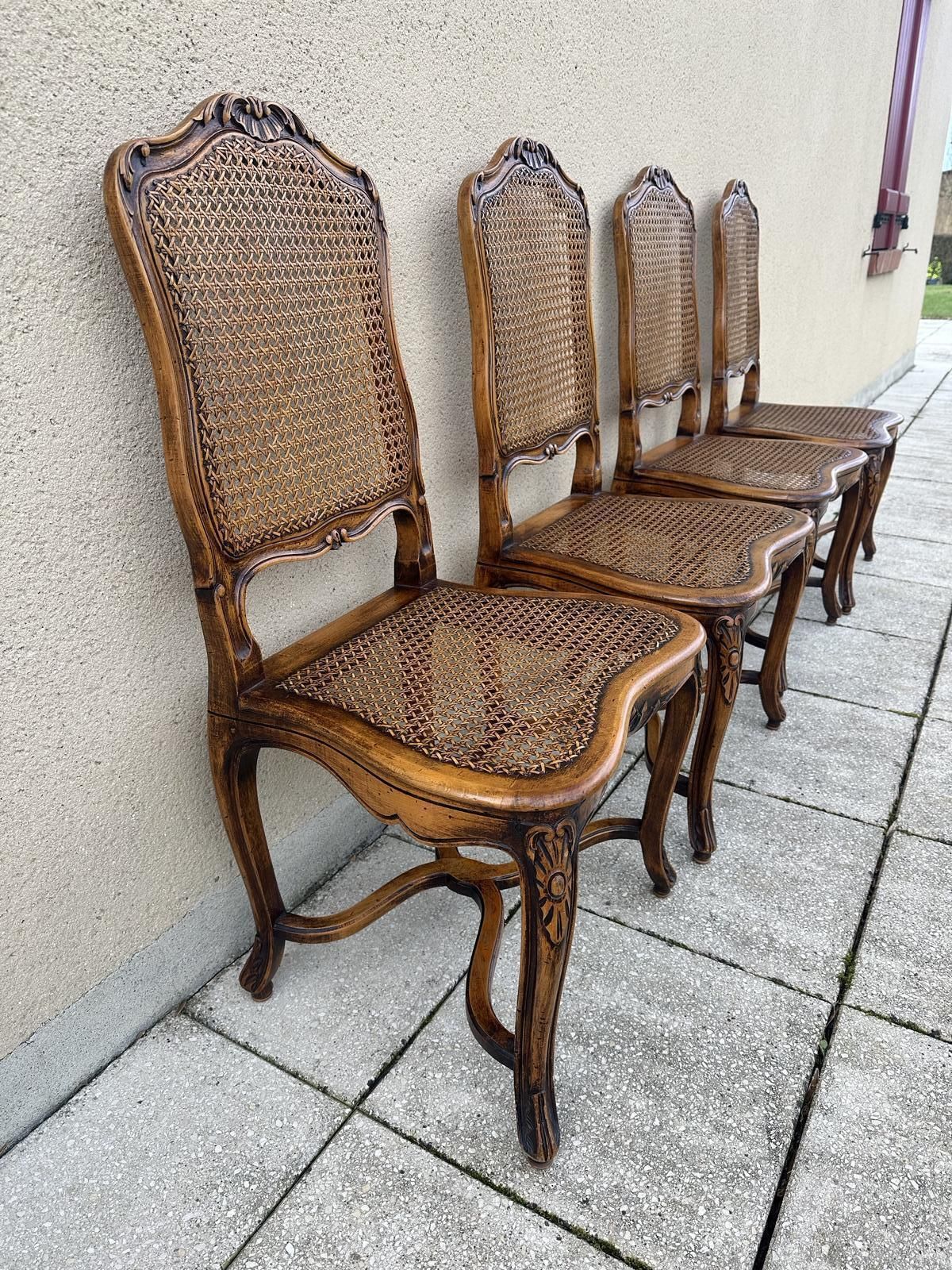 Original French Set Of Carved Louis Style Cane Dining Chairs photo Furniture