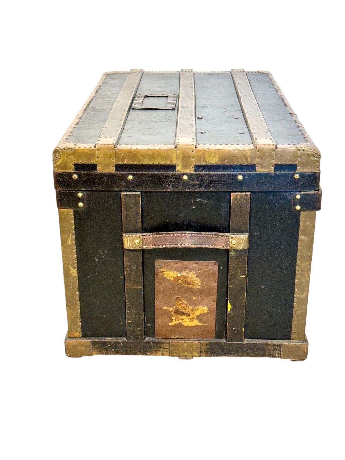 Black Canvas And Brass Flat Travel Trunk, Belle époque France Circa 1912 photo 1842.0