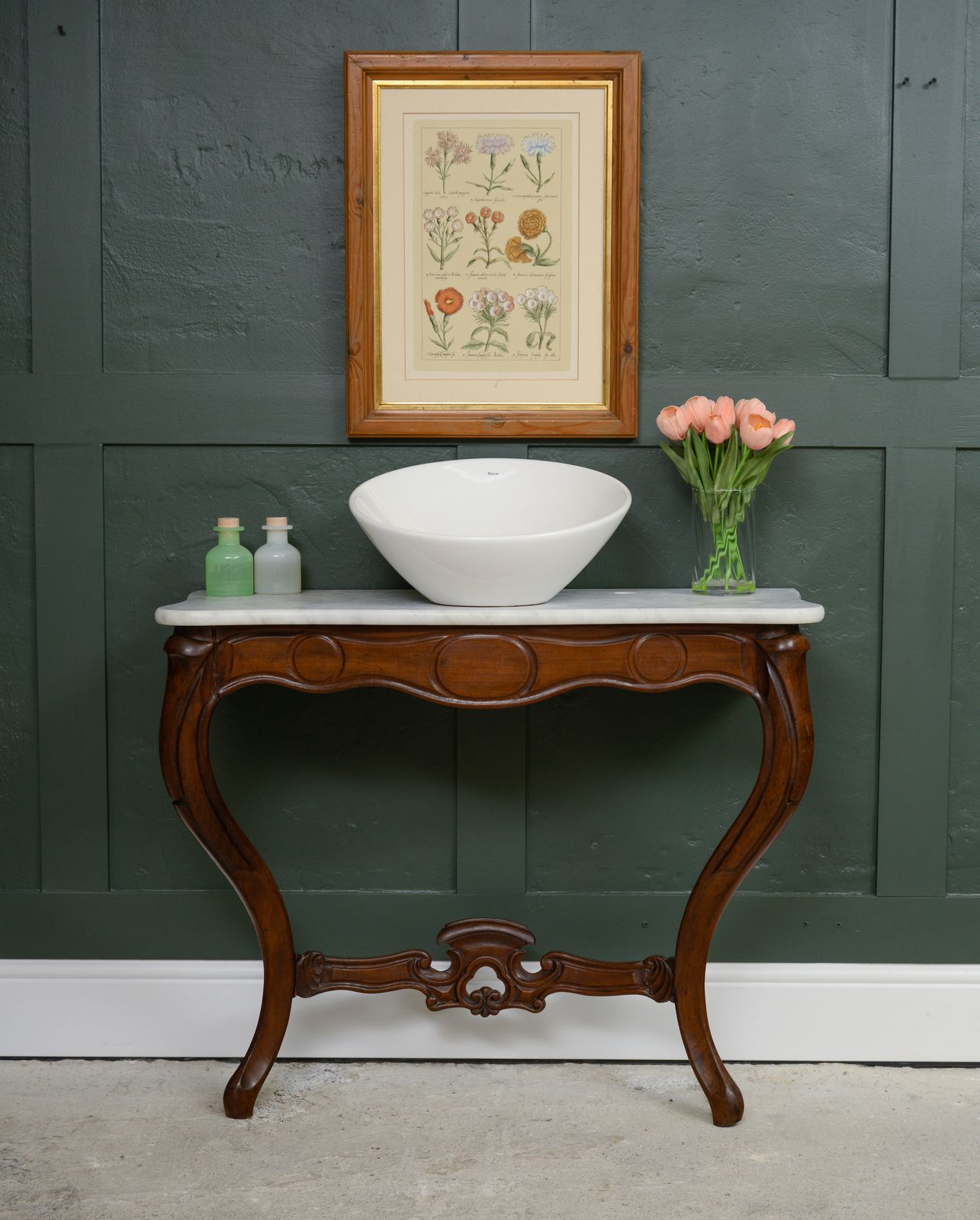 Antique Mahogany Marble Bathroom Vanity Unit With Sink   Sku 197 photo Furniture