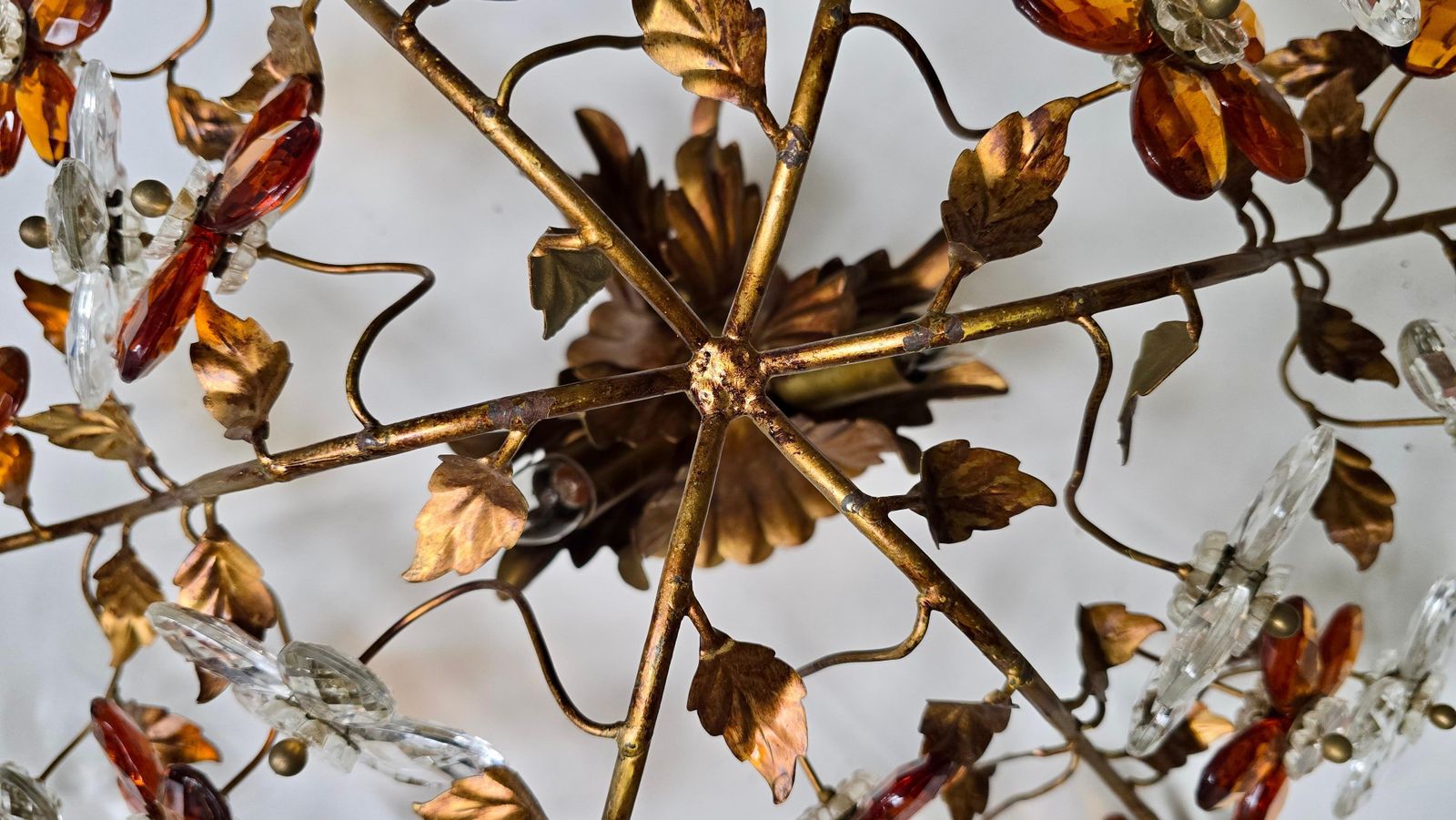 Italian Crystal Flower Flush Mount Ceiling Light With 24 Crystal Flowers, 1970s photo furniture
