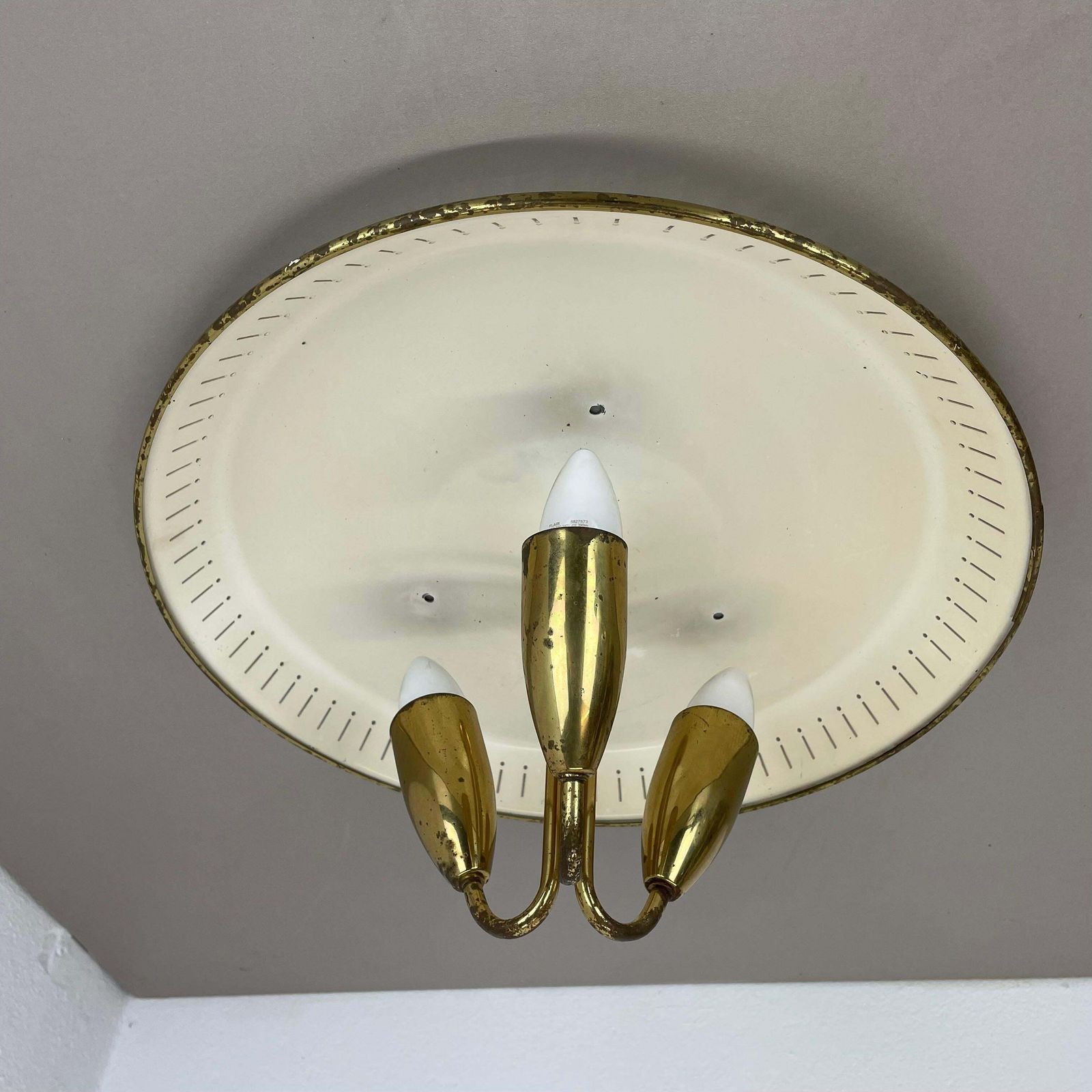 Unique Round Brass Gino Sarfatti Style Ceiling Light Flushmount, Italy 1950s photo Lighting