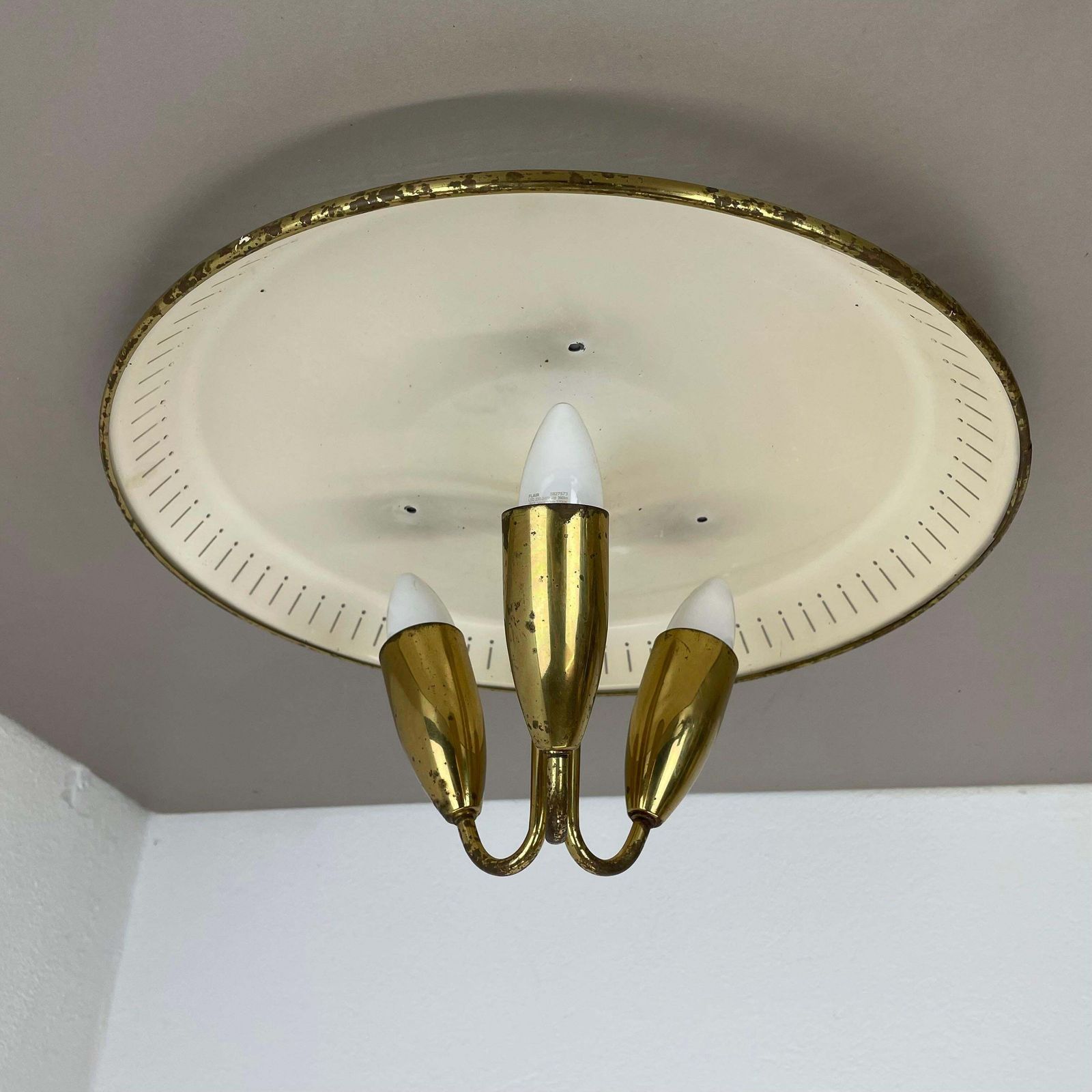 Unique Round Brass Gino Sarfatti Style Ceiling Light Flushmount, Italy 1950s photo 1984.0