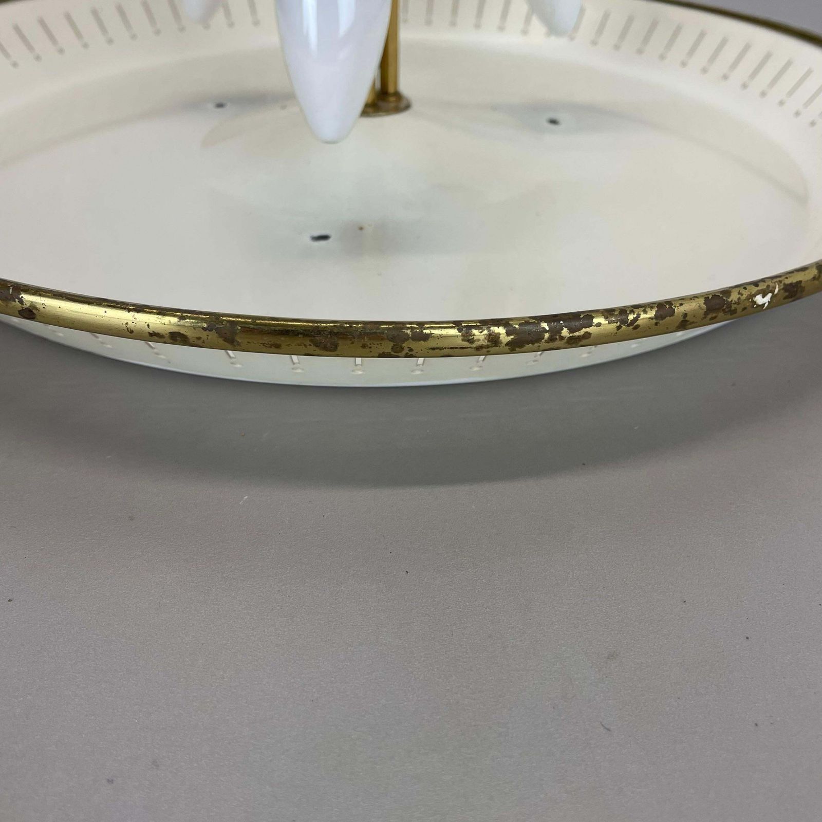 Unique Round Brass Gino Sarfatti Style Ceiling Light Flushmount, Italy 1950s photo vintage