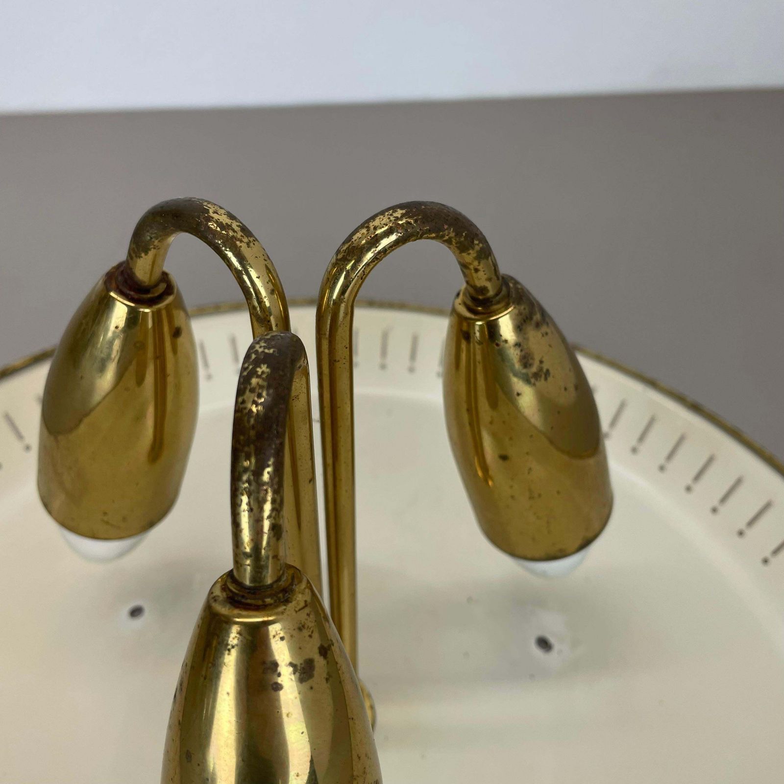 photo for sale Unique Round Brass Gino Sarfatti Style Ceiling Light Flushmount, Italy 1950s
