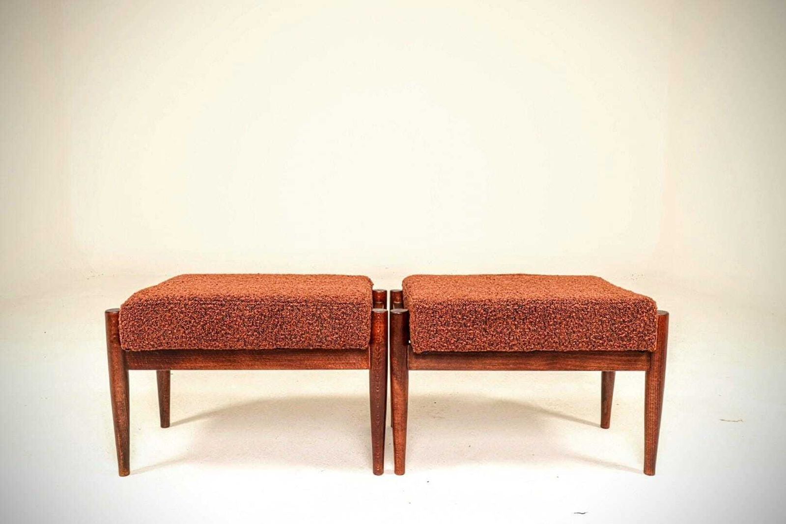 Set Of Two Vintage Style Footstools, Bouclé Cinnamon Color