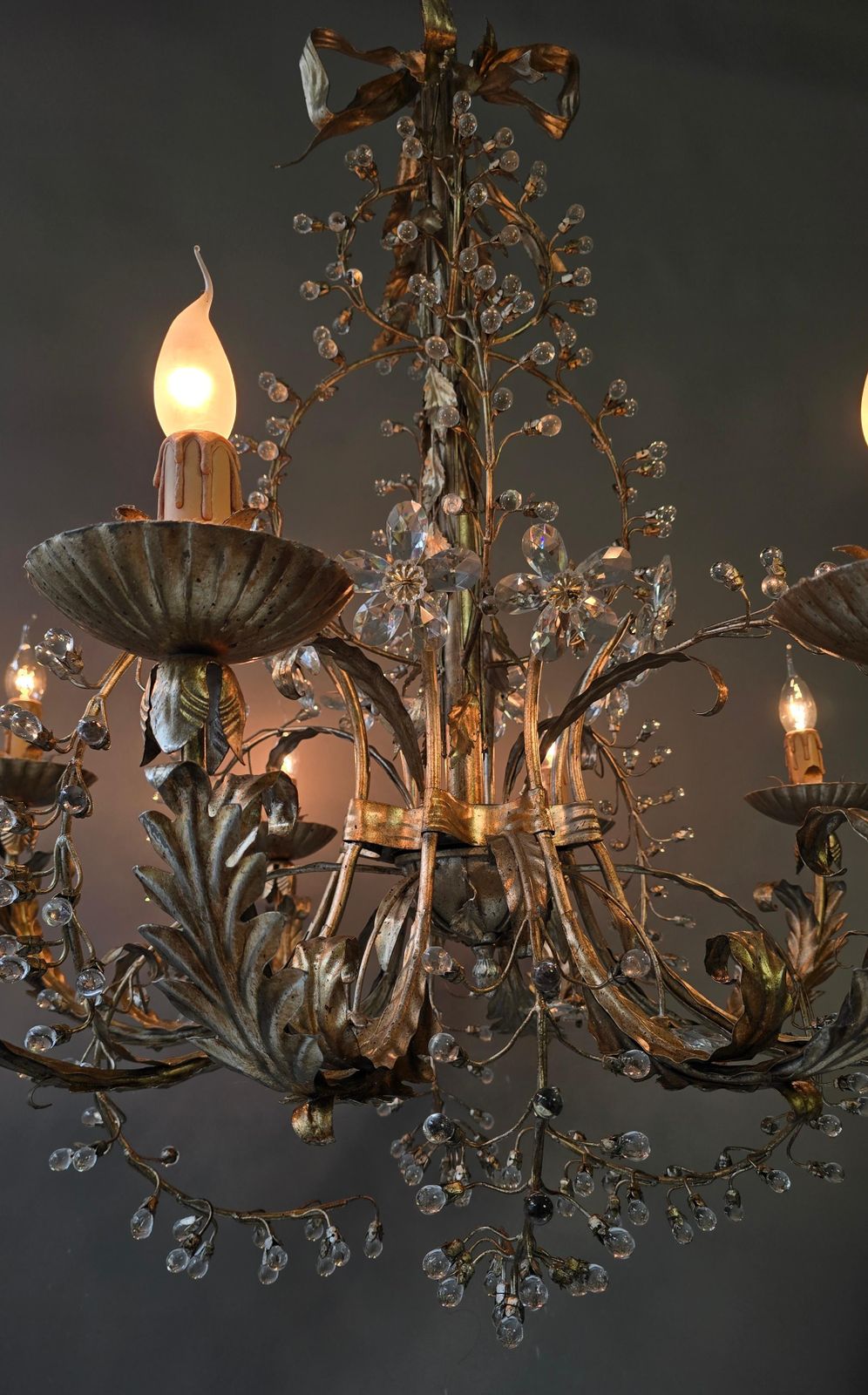 photo buy Large Mechini Florence Gilt Iron And Crystal Floral Chandelier, Italy