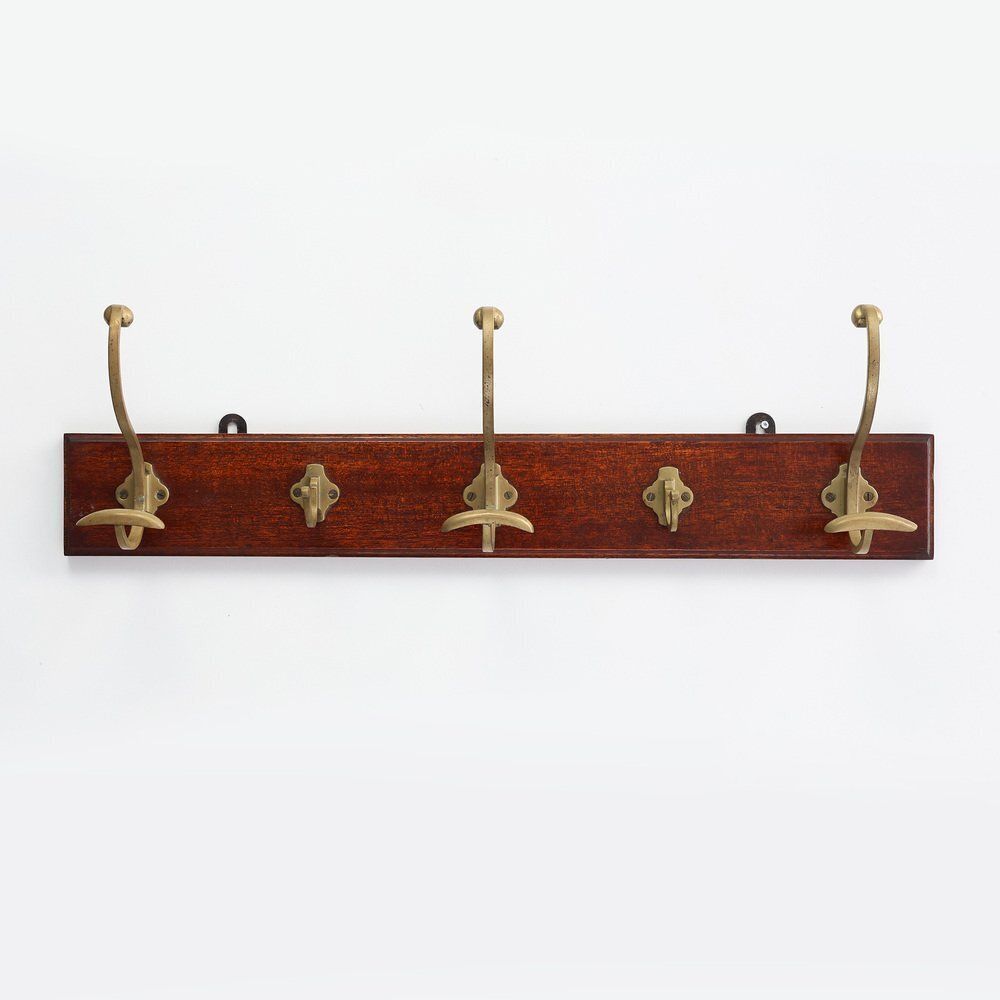 Art Nouveau Coat Rack In Brass And Oak, France, 1900s