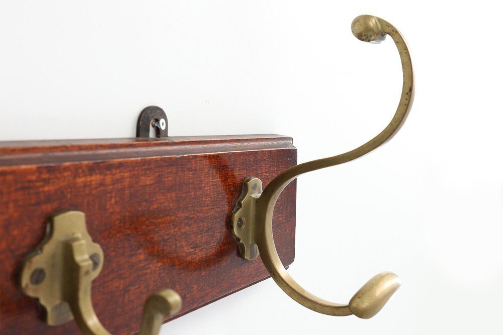 Art Nouveau Coat Rack In Brass And Oak, France, 1900s photo vinterior