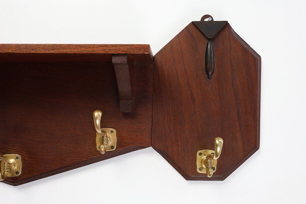 Art Deco Coat Rack In Oak And Copper, Belgium, 1920s photo for sale