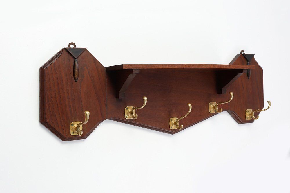 Art Deco Coat Rack In Oak And Copper, Belgium, 1920s photo 1038.0