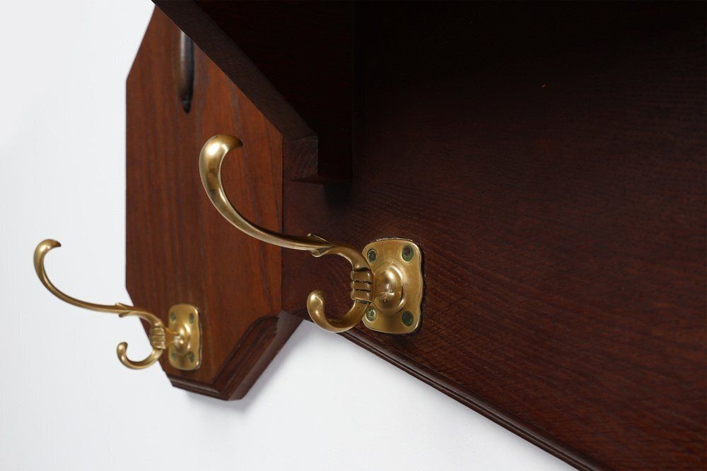 photo for sale Art Deco Coat Rack In Oak And Copper, Belgium, 1920s