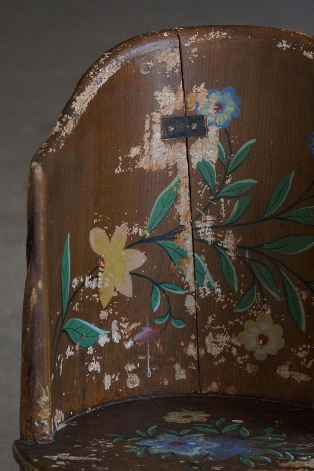 photo buy Pair Of Swedish Folk Art Stump Chairs, Painted Floral Motifs, Late 19th Century