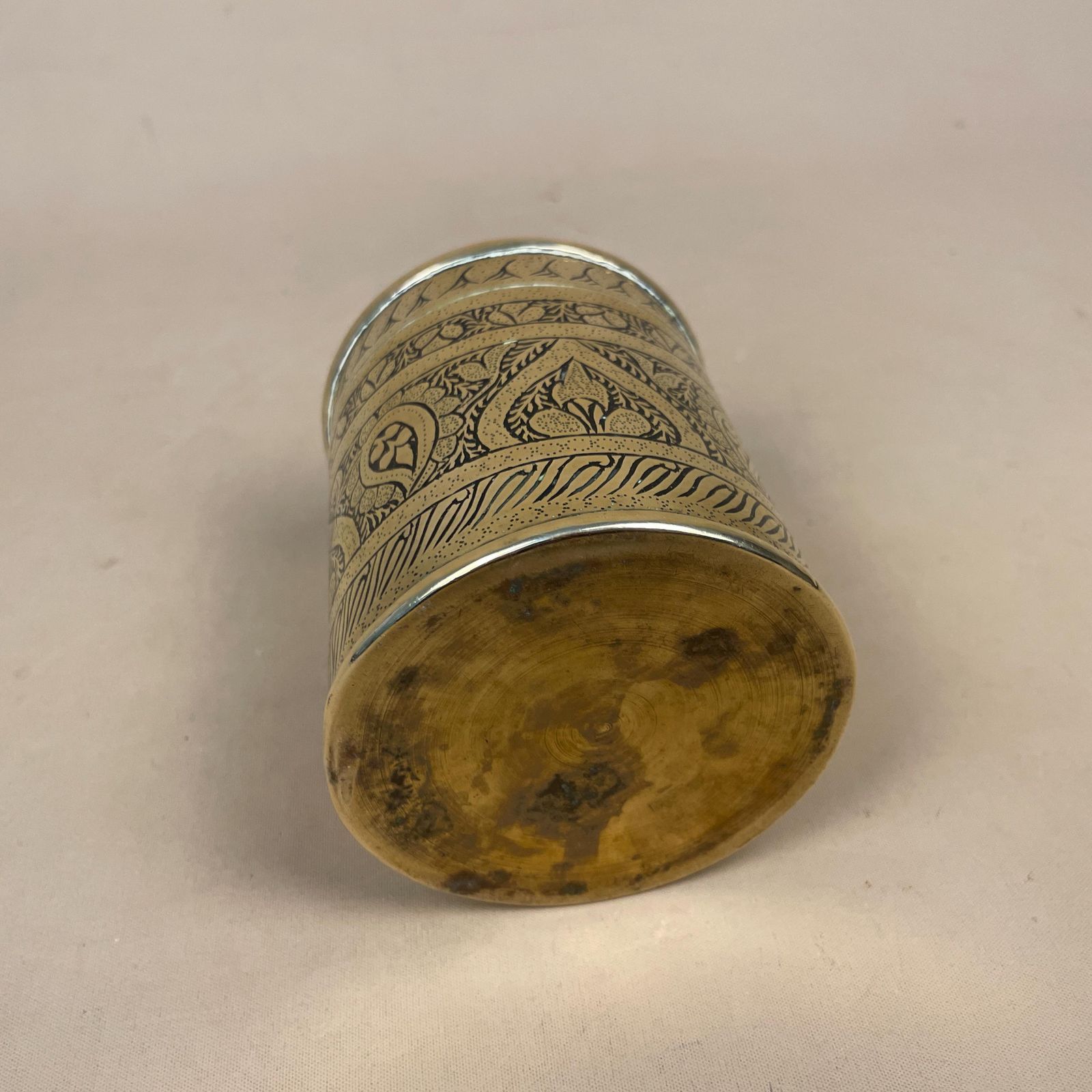 Indian Brass Engraved Lidded Pot Cylinder Canister Decorative Metal Jar Vintage Home Decor Accent photo Home Decor