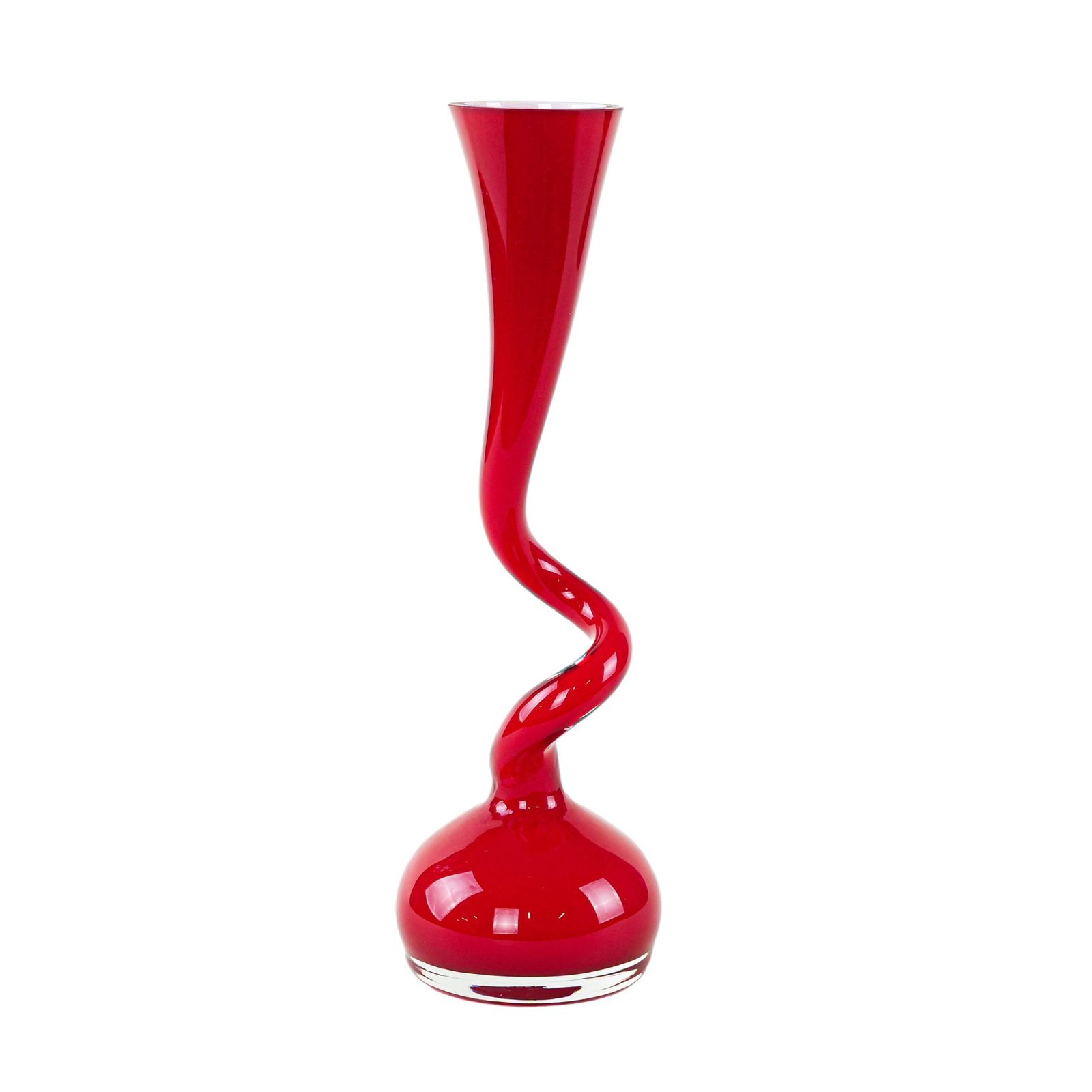 Rode vaas, Swing Vase, Deens design, geproduceerd door Normann Copenhagen, ontworpen door Britta Bonnesen