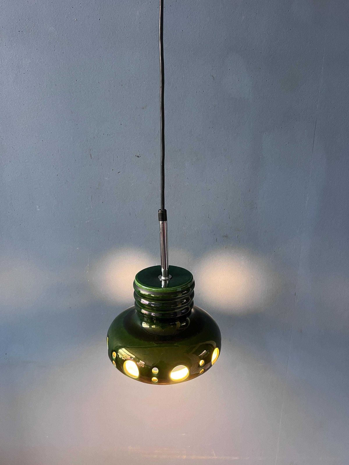 Mid Century Green Ceramic Pendant Light   West Germany Hanging Lamp photo furniture