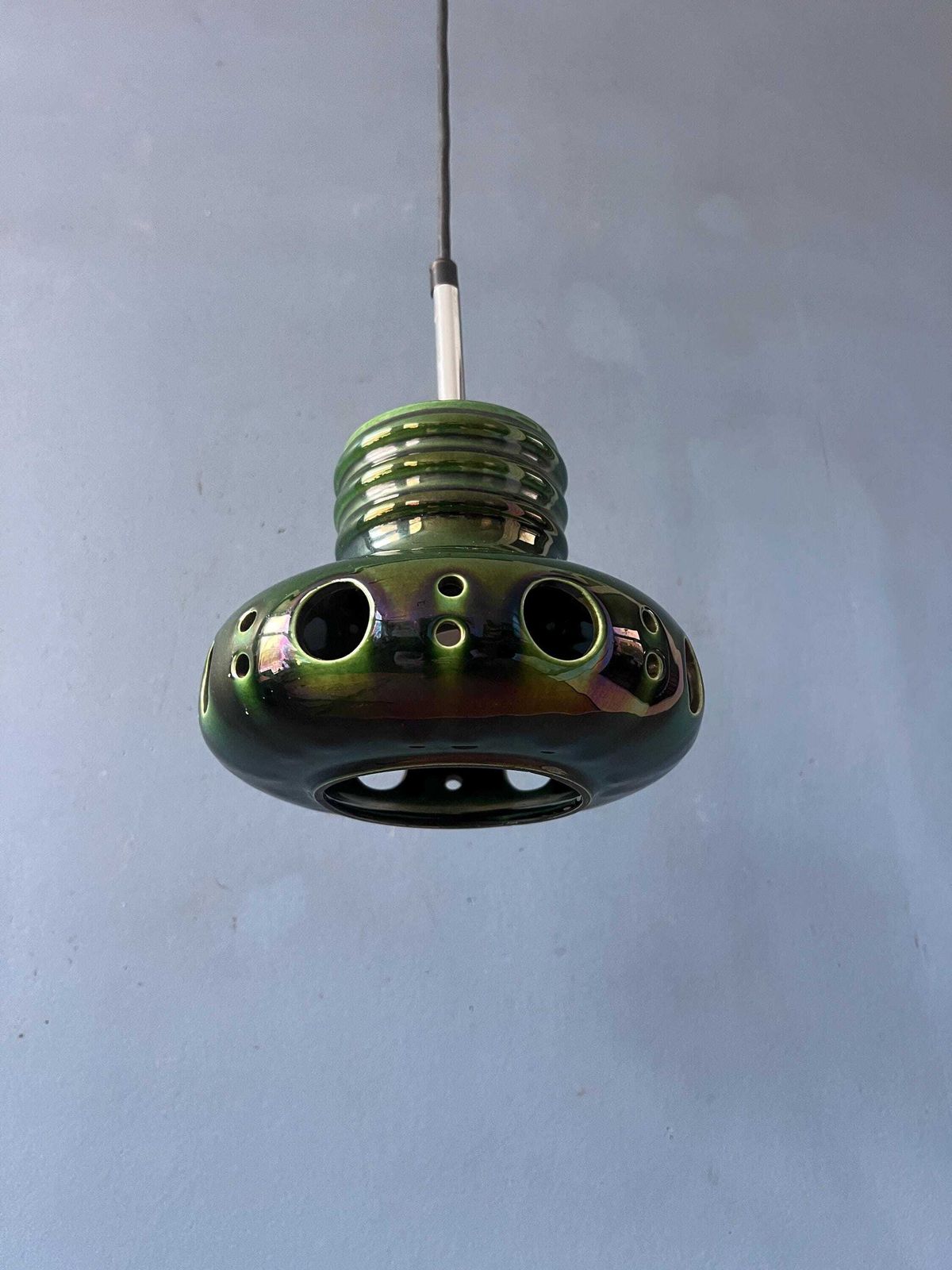 photo furniture Mid Century Green Ceramic Pendant Light   West Germany Hanging Lamp