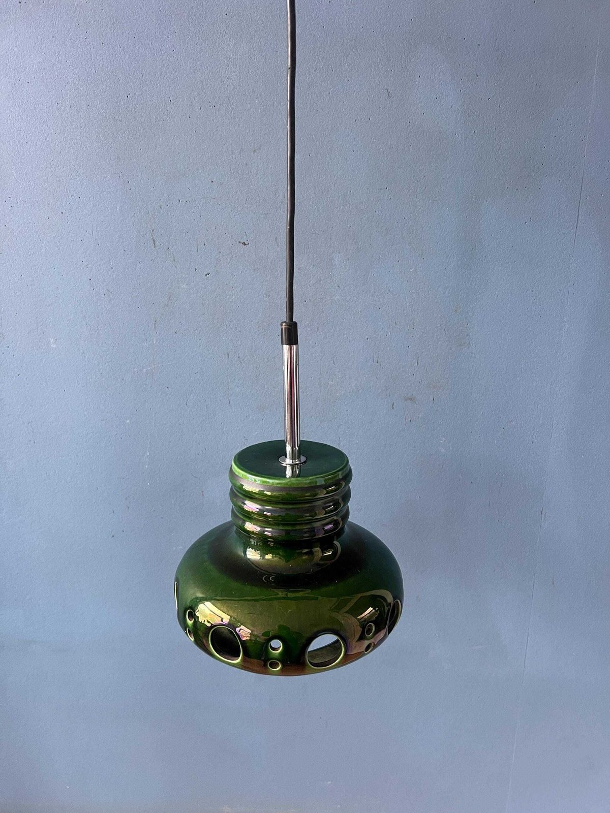 photo for sale Mid Century Green Ceramic Pendant Light   West Germany Hanging Lamp