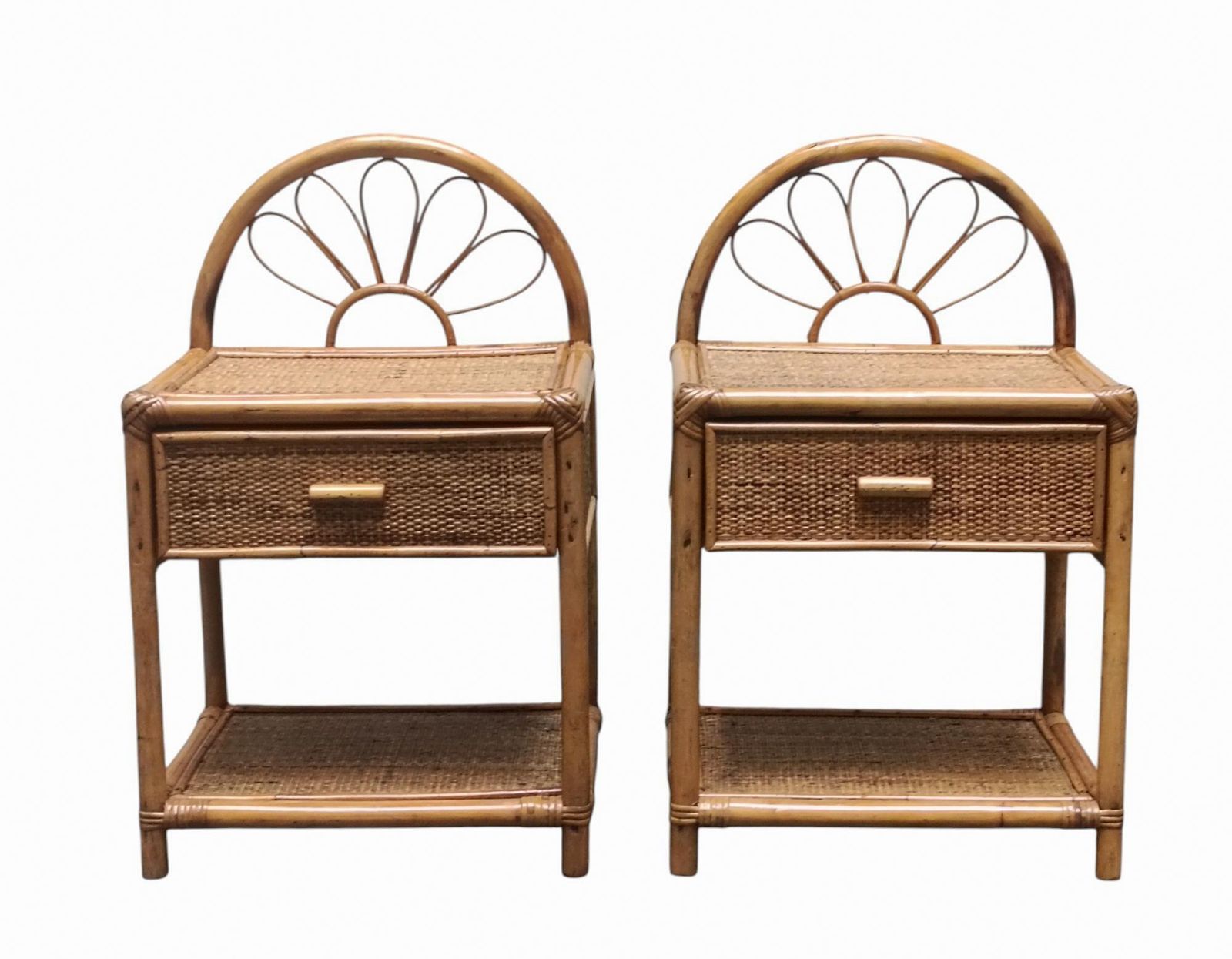 Dal Vera Pair Of Bamboo And Rattan Nightstands Italy 1960s photo for sale