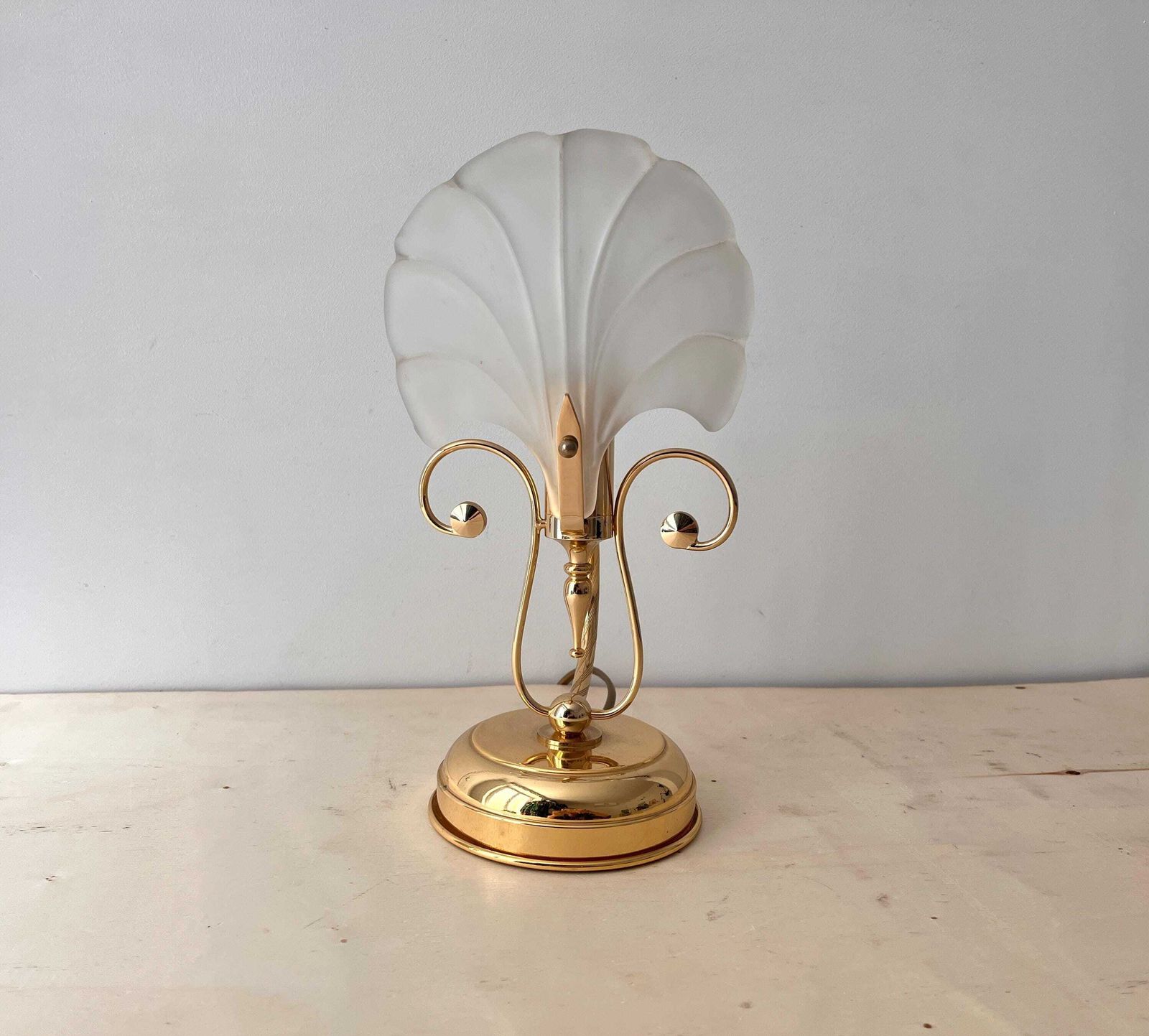 Vintage Glass Shell Desk Lamp, Midcentury Italian Lighting