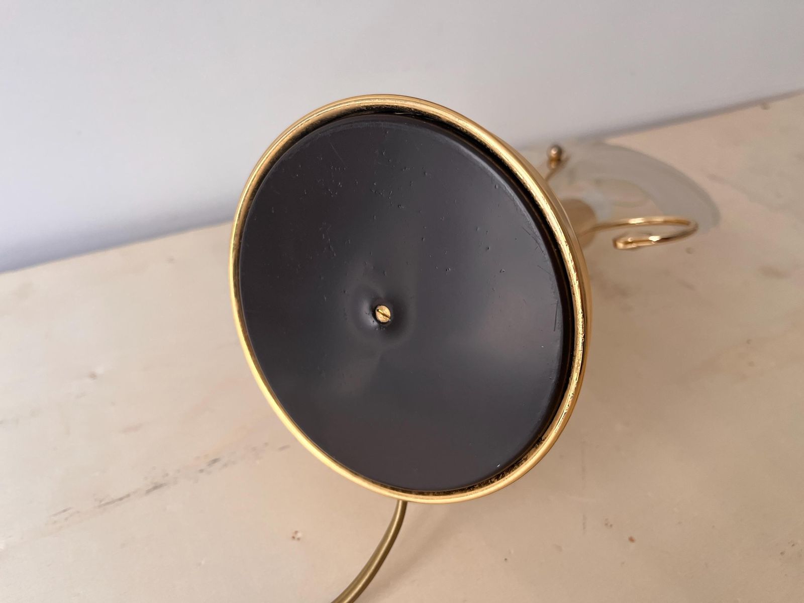 photo vintage Vintage Glass Shell Desk Lamp, Midcentury Italian Lighting