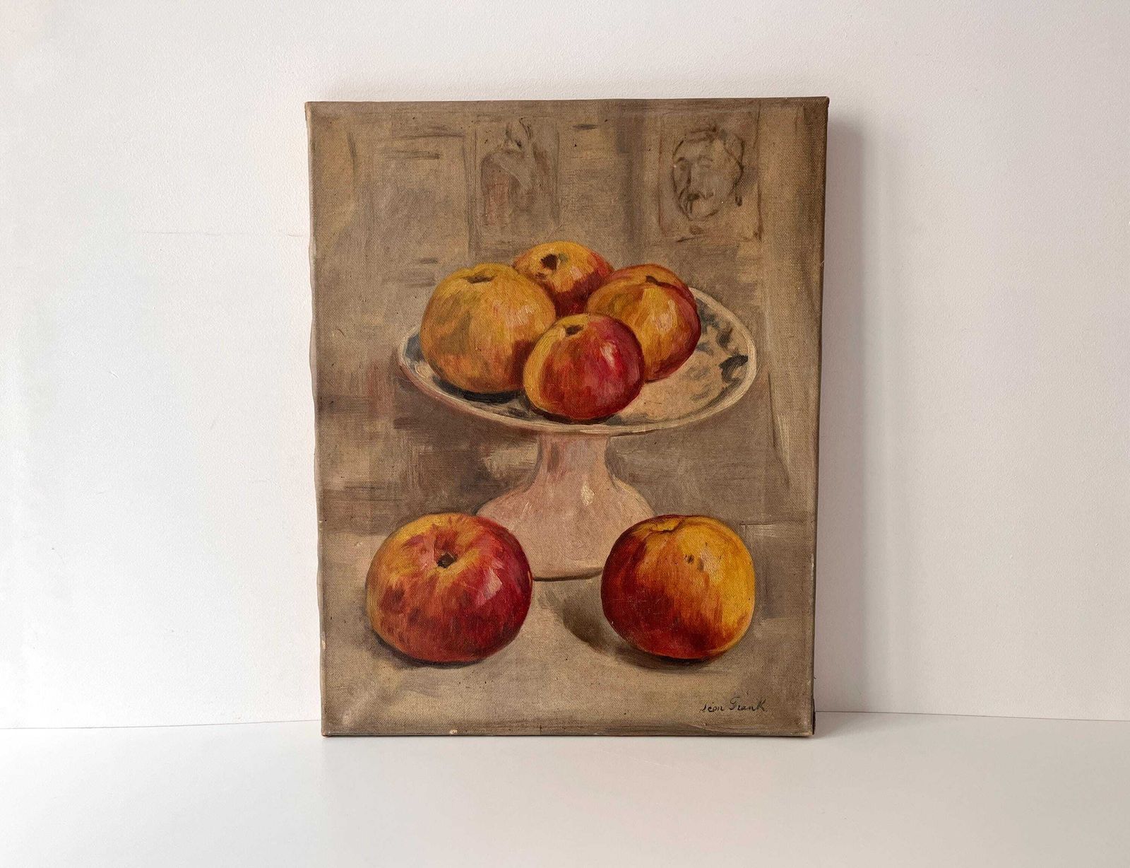 Original 1930's Apples Still Life Oil On Canvas, Antique French Fruits Painting, French Kitchen Decor