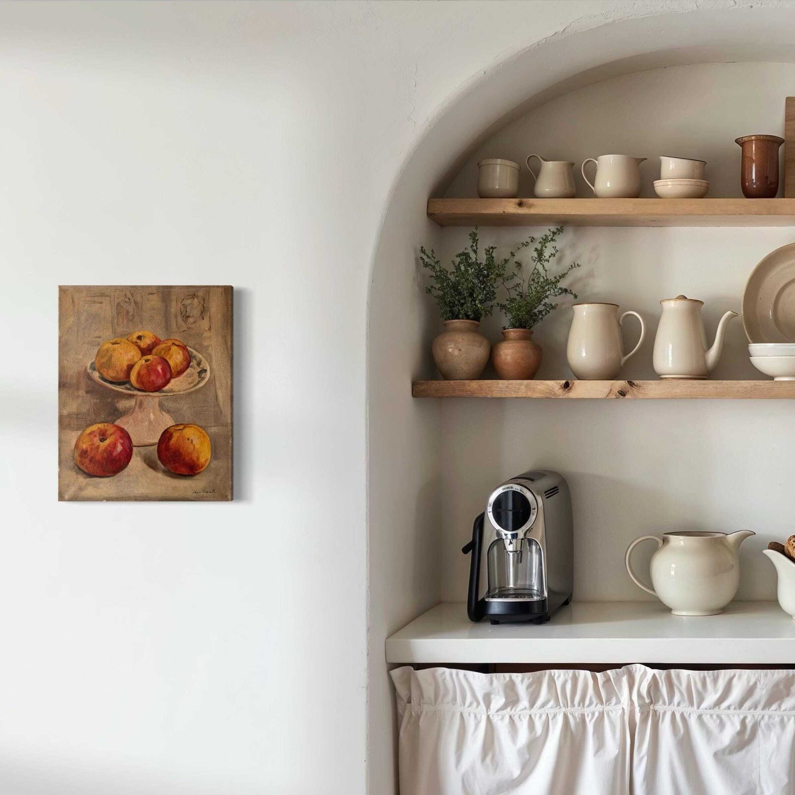 Nature morte aux pommes, huile sur toile, peinture française d'époque, années 1930, décor de cuisine française photo furniture