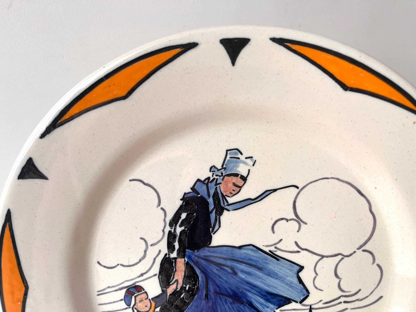 Antique Henriot Quimper Plate By Jim Eugène Sevellec, Brittany "Woman And Child" Pottery, Art Deco Dish photo Home Decor