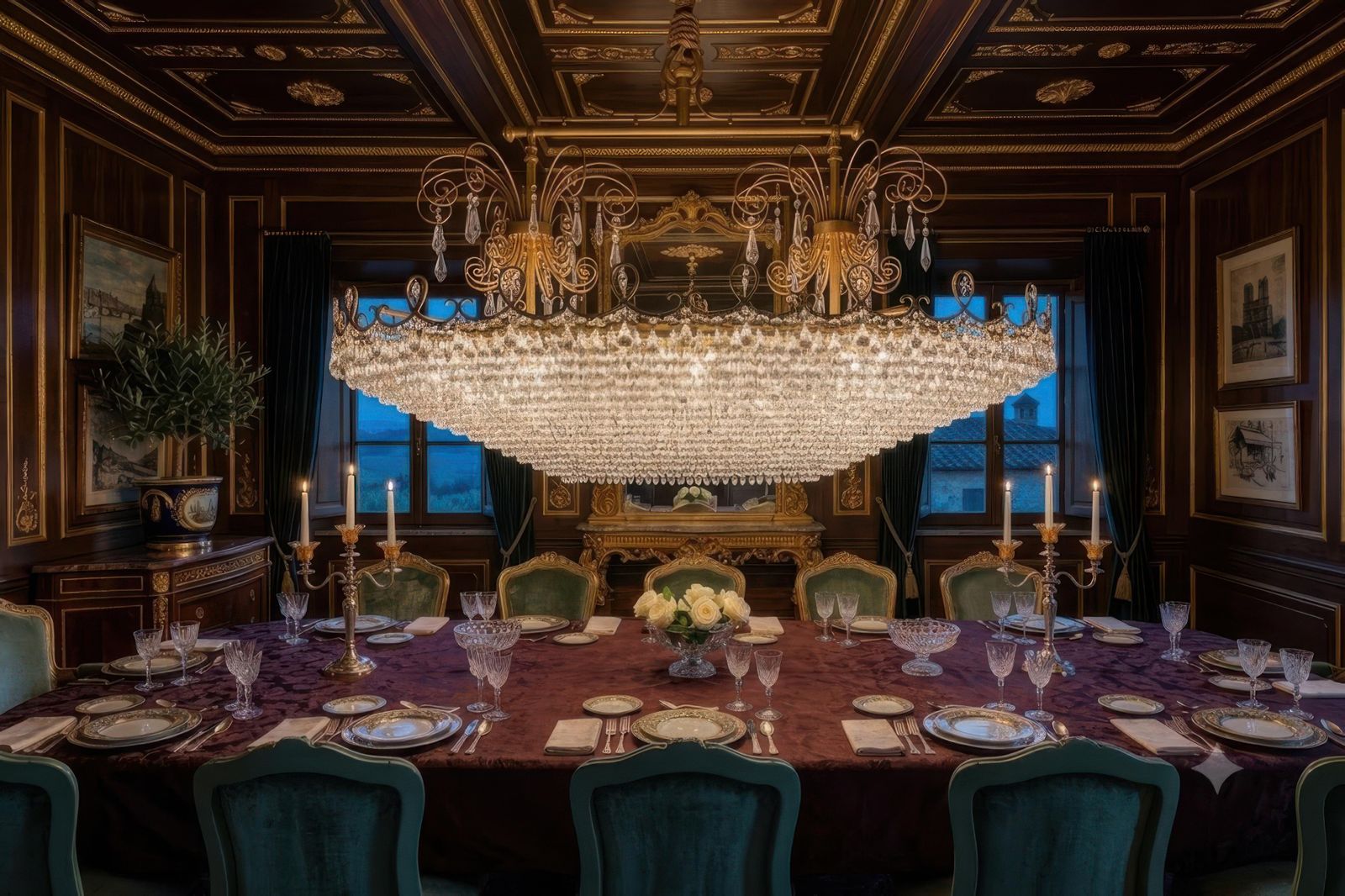 Monumental Italian Oval Crystal Chandelier With Ornate Brass Frame Circa 1970 photo 16629.0