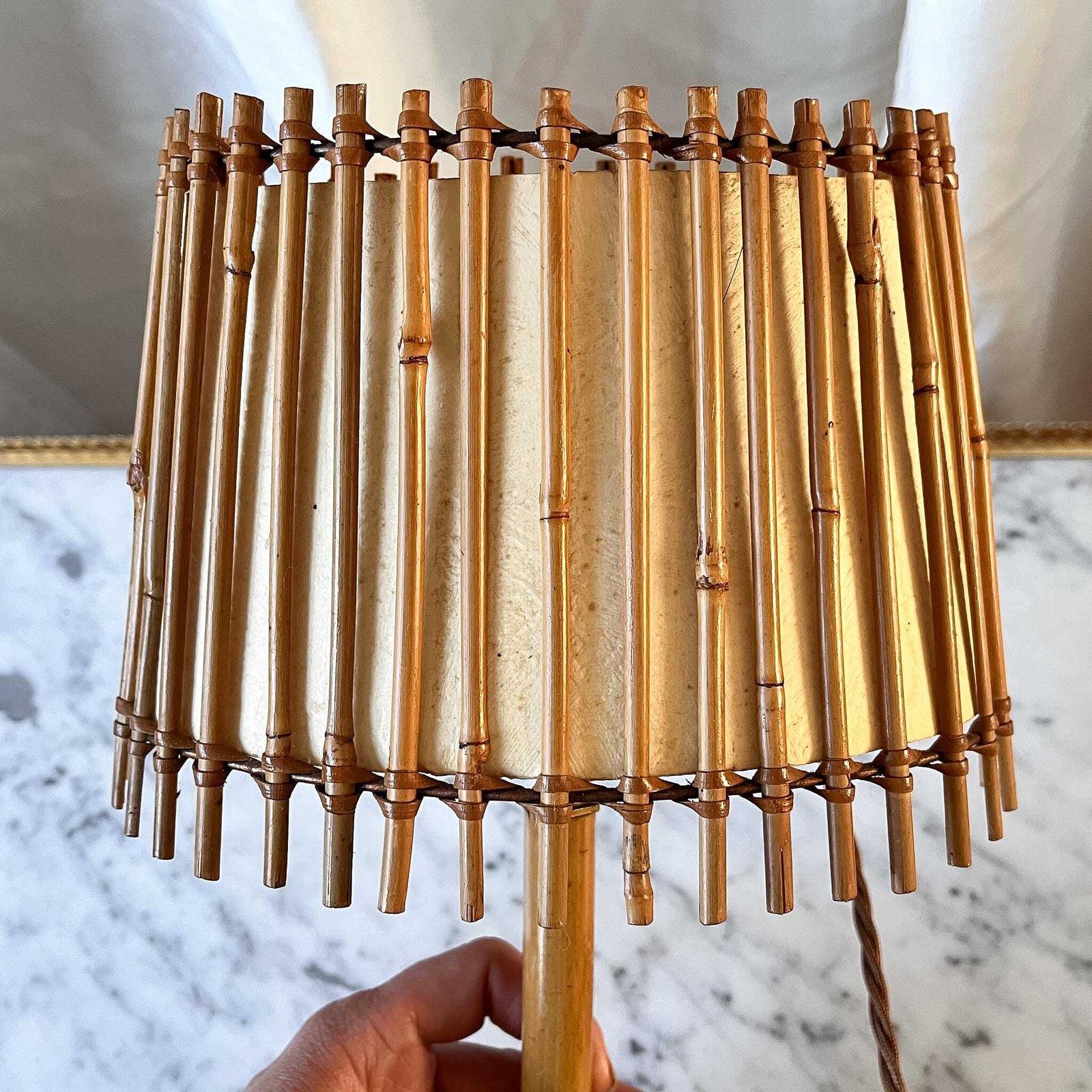 Vintage French Bamboo Table Lamp Attributed To Louise Sognot photo for sale