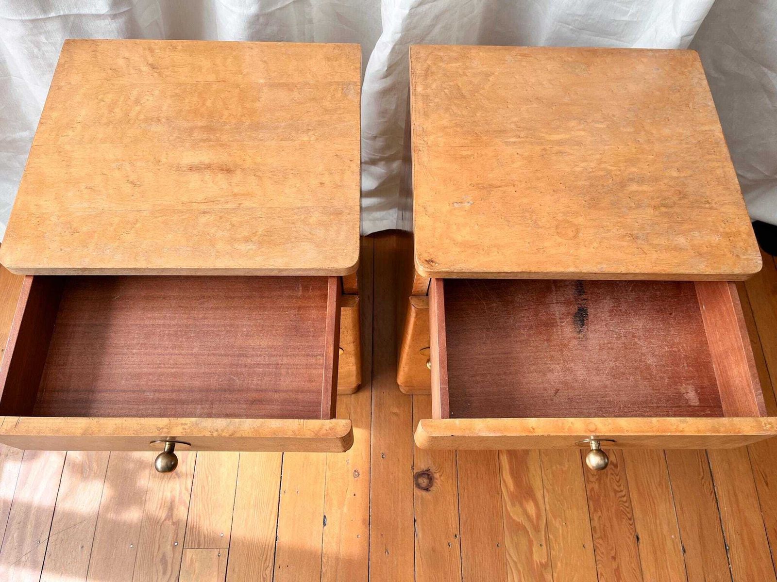 photo furniture A Pair Of Art Deco Birds Eye Bedside Cabinets