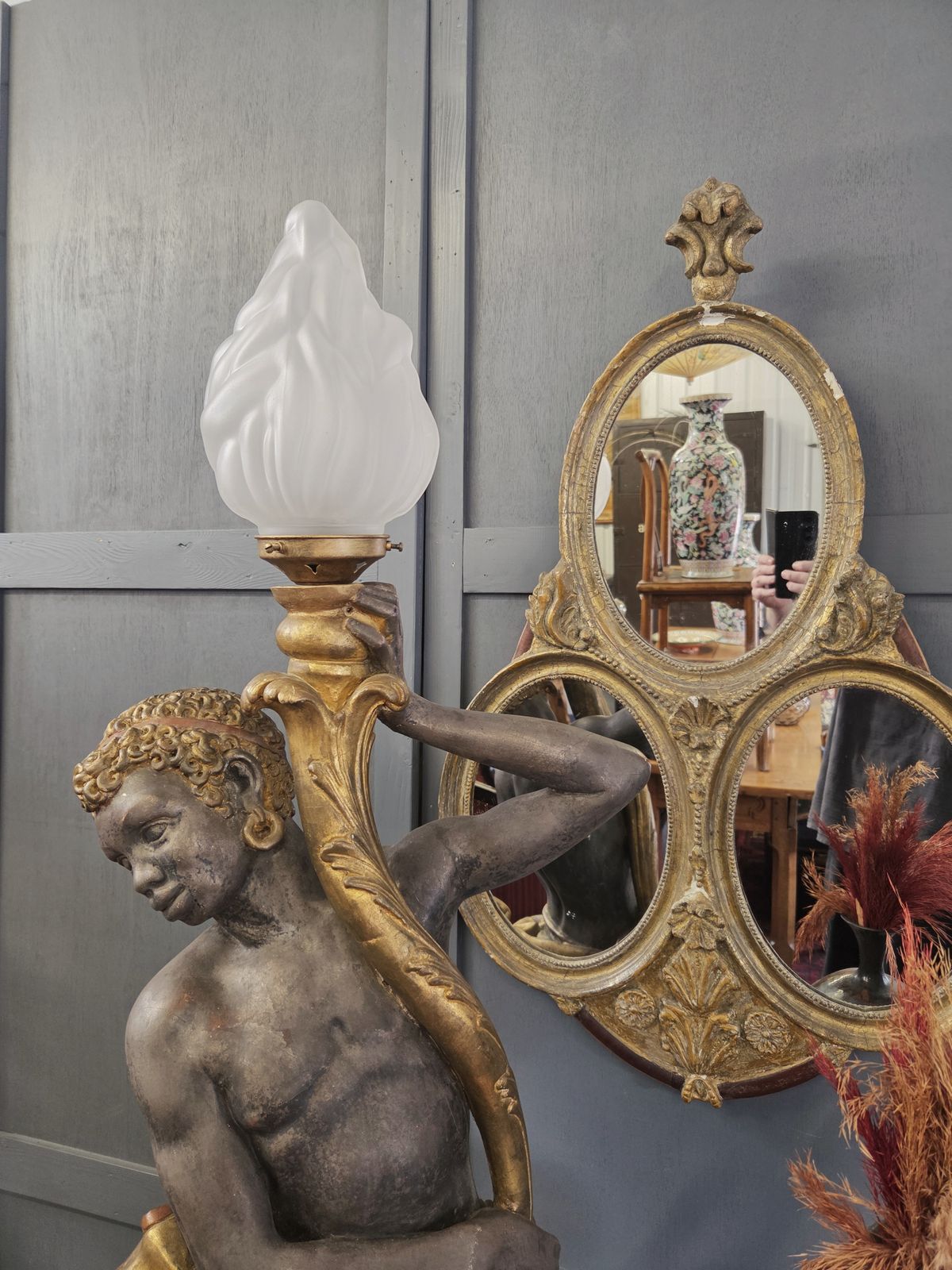 Early 20th Century Venetian Revival Figure Torchère Lamp, Polychrome & Parcel Gilt photo furniture