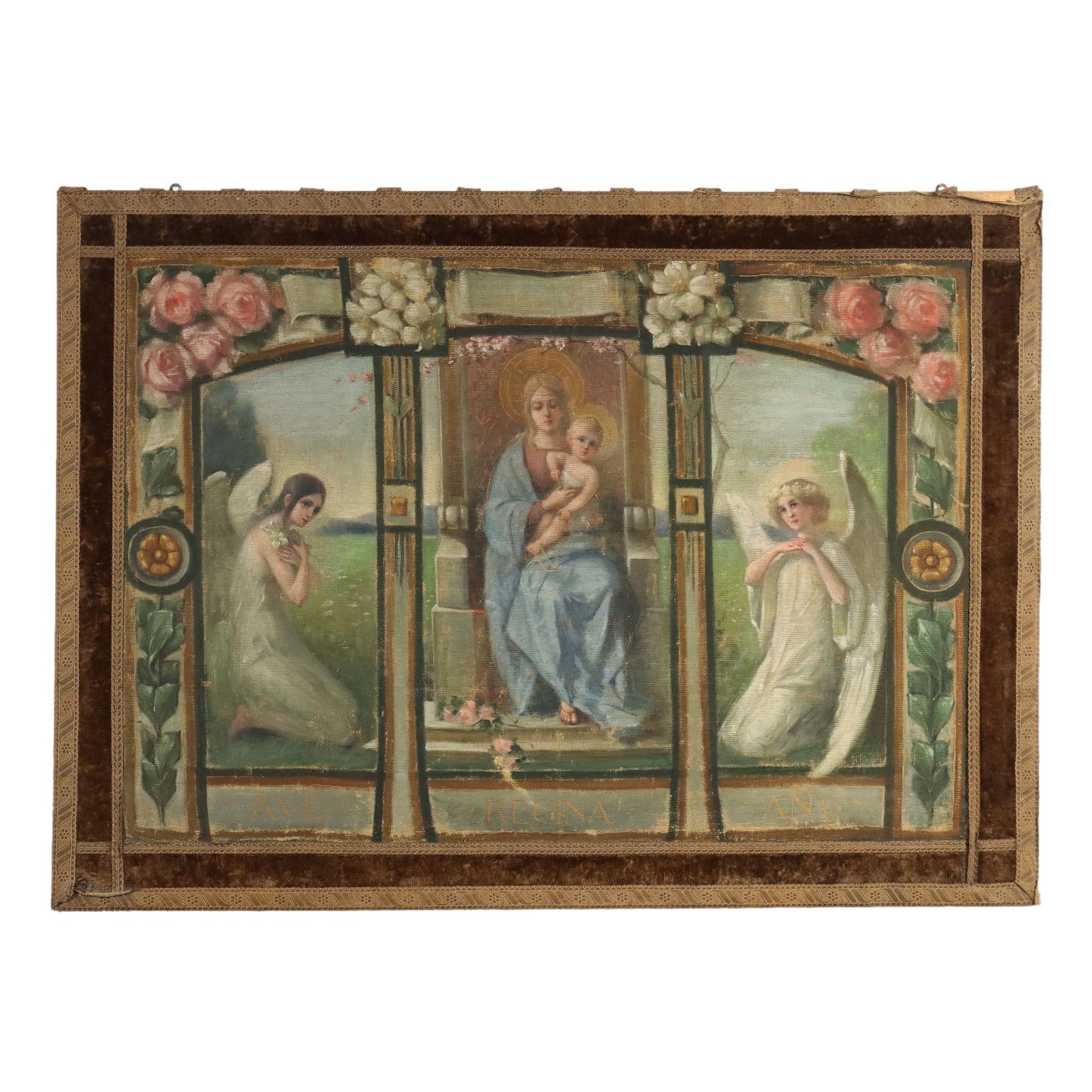 Antiek religieus schilderij op doek, 19e-20e eeuw