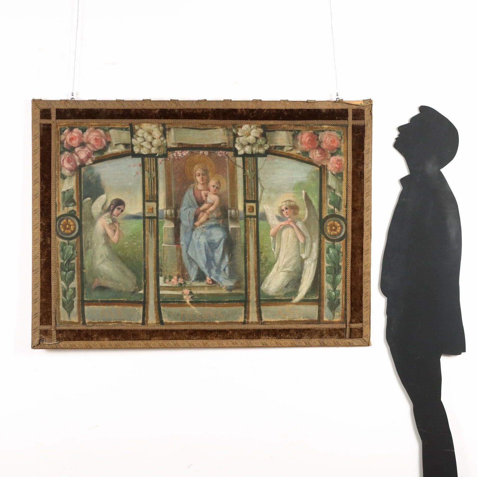 Antique Standard Religious Subject Painting On Canvas XIX XX Century photo furniture