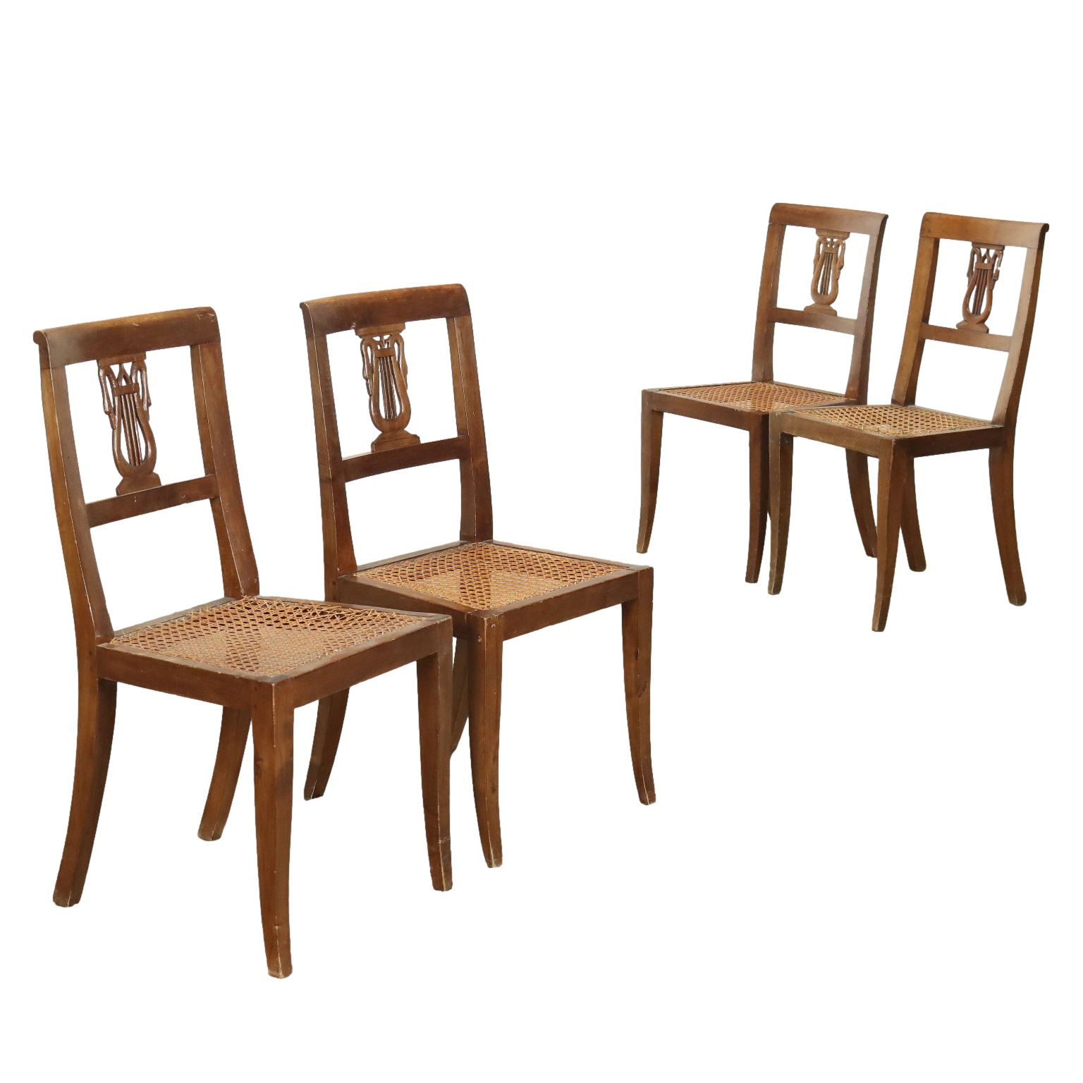 Chaises d'époque Directoire en noyer, paille de Vienne, à restaurer, XVIIIe siècle