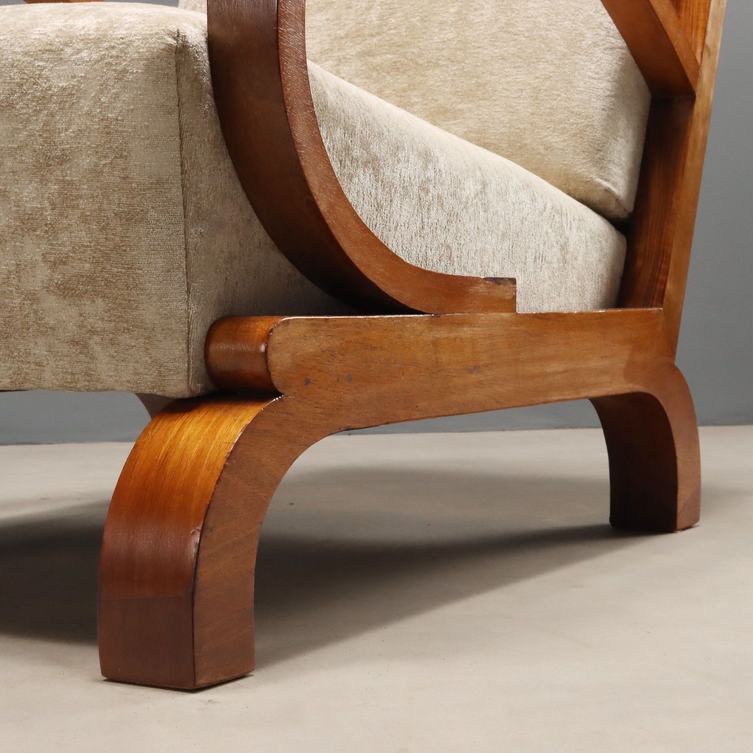 Vintage Déco Armchairs Curved Wood Velvet Design 1920s 1930 photo buy