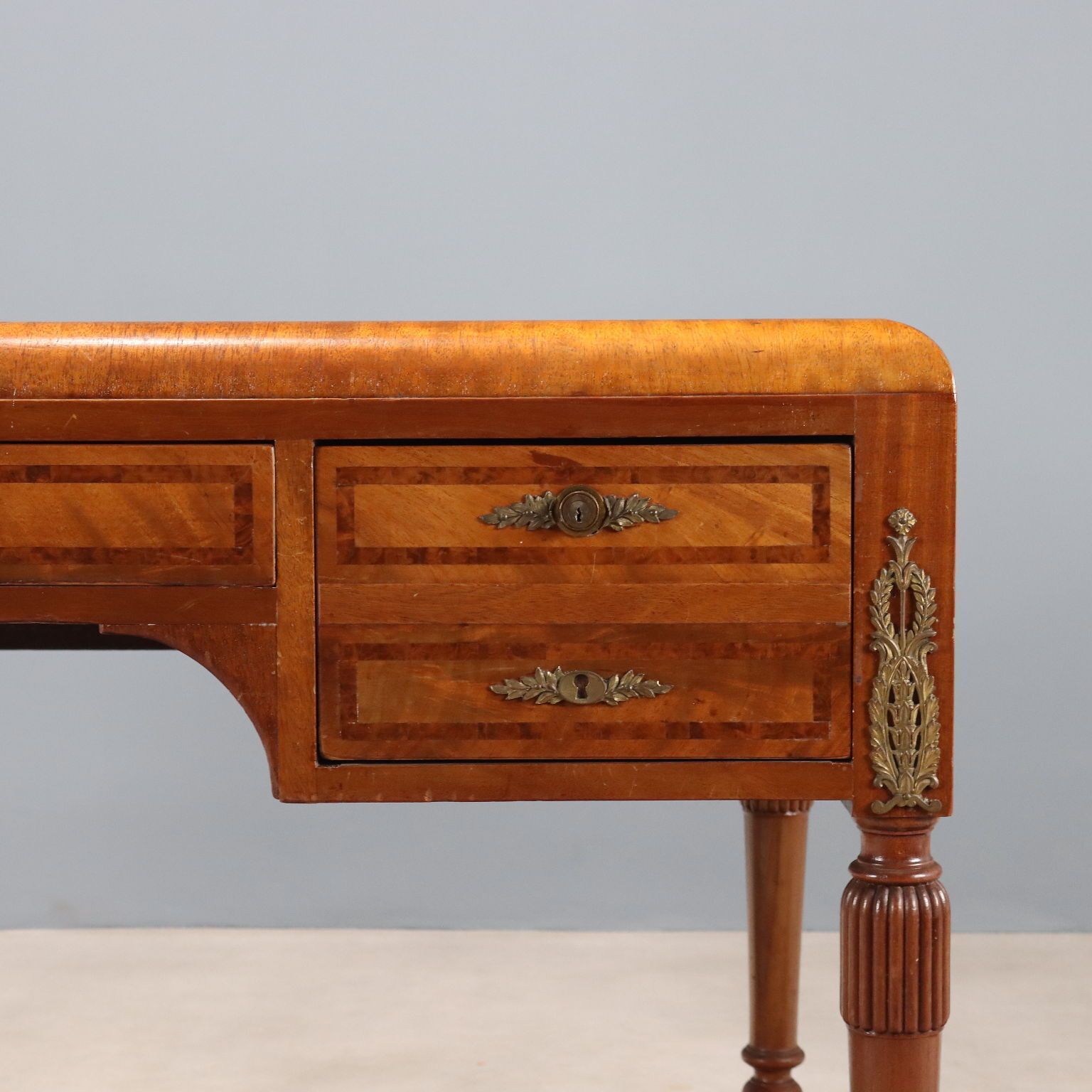 Antique Writing Desk Mahogany Burl Leather Italy XX Century photo buy