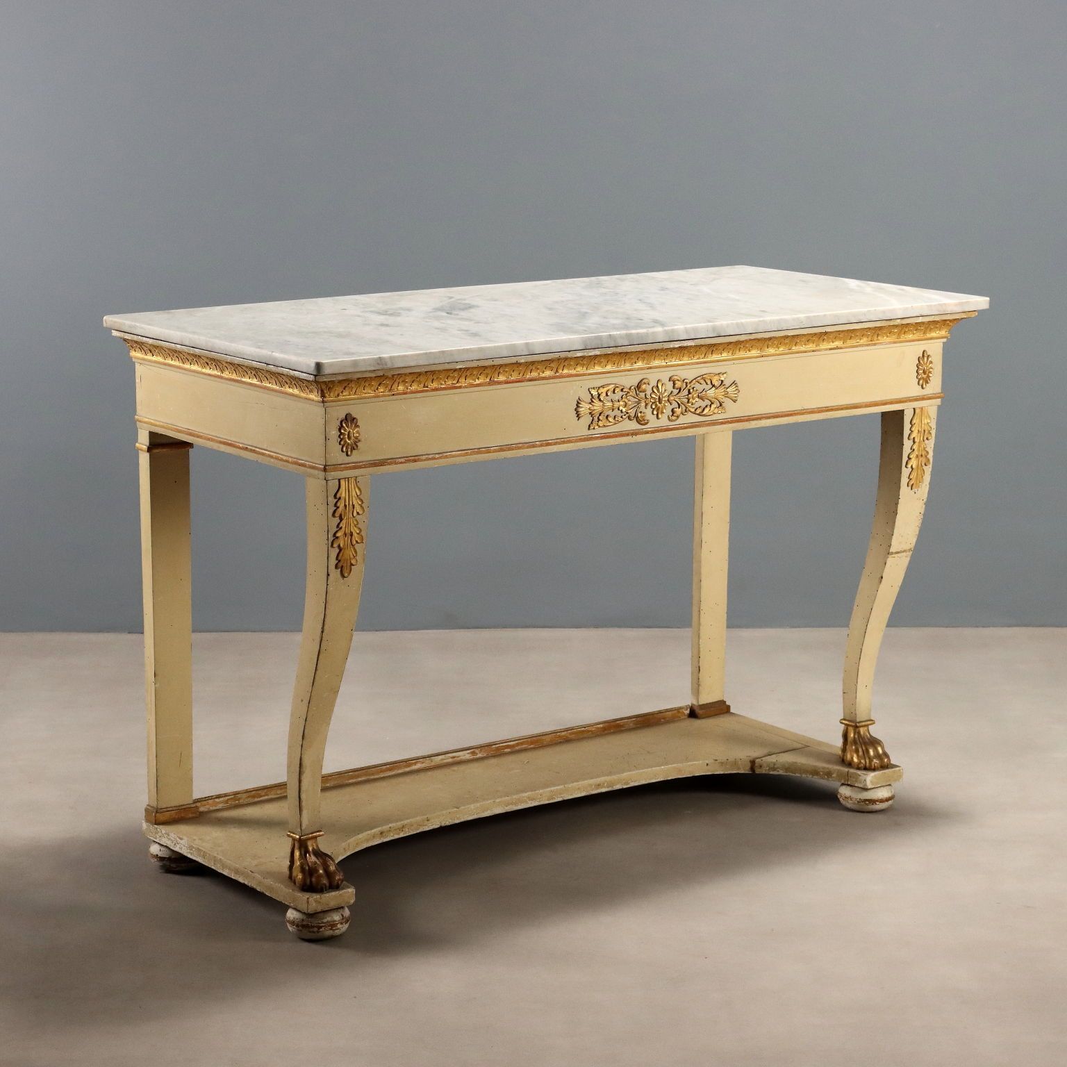 Antique Restoration Console Lacquered Gilded Walnut XIX Century