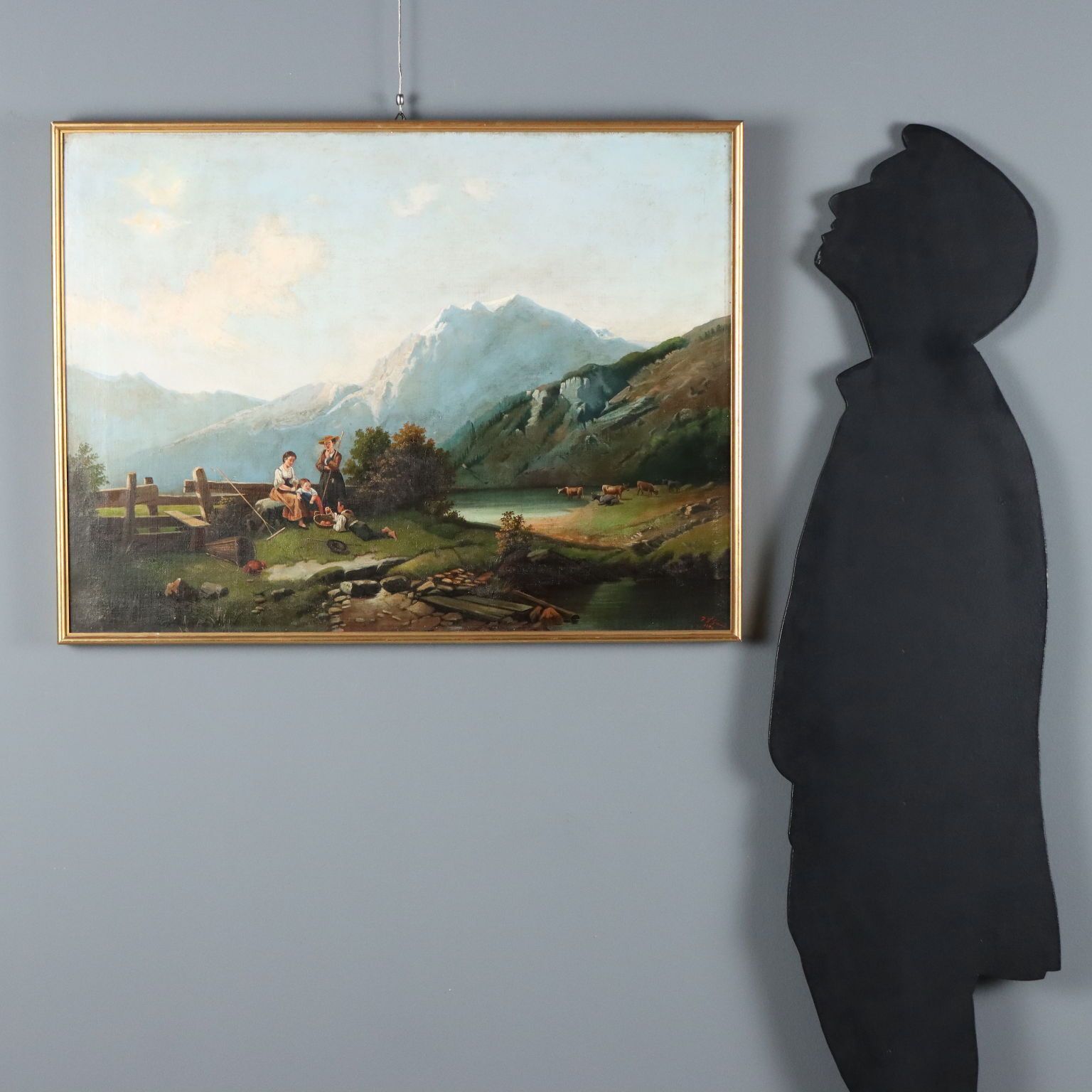 Tableau d'époque, paysage de montagne, huile sur toile, 1874 photo furniture