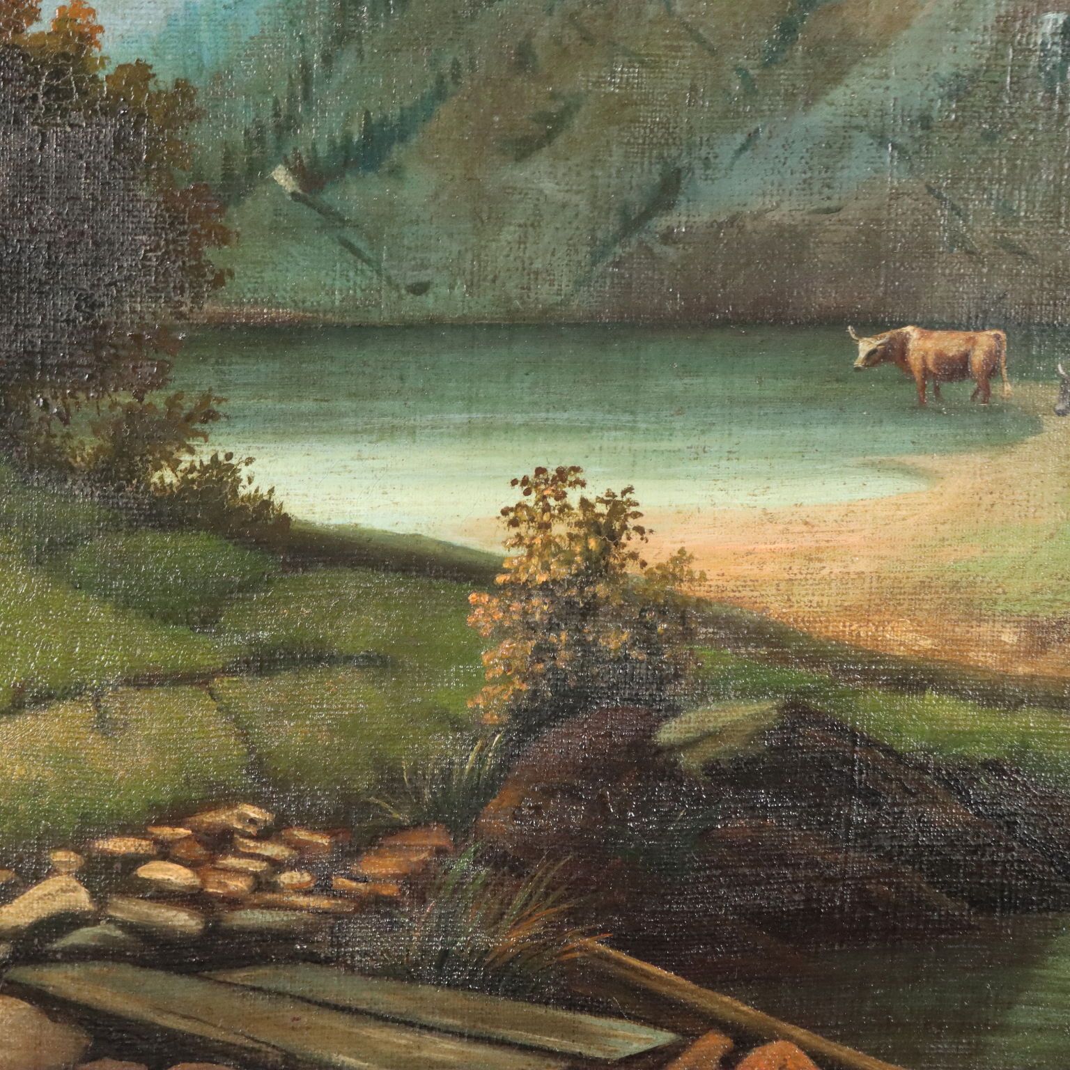 Tableau d'époque, paysage de montagne, huile sur toile, 1874 photo vinterior