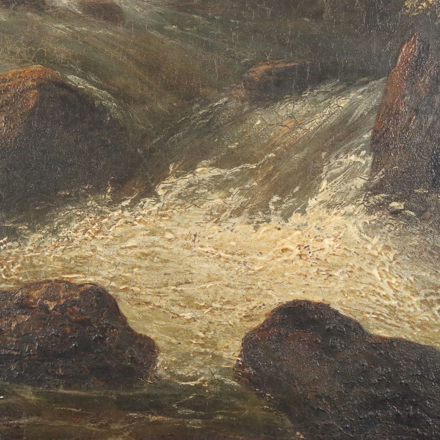 Antique Painting Landscape With River Oil On Canvas XIX Century photo vinterior