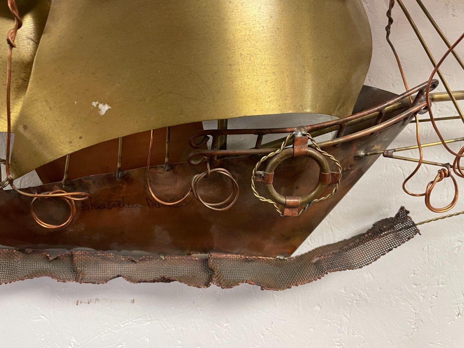 Mid Century Large Daniel D'haeseleer Sailing Vessel Wall Art/ Light  Signed. photo vinterior