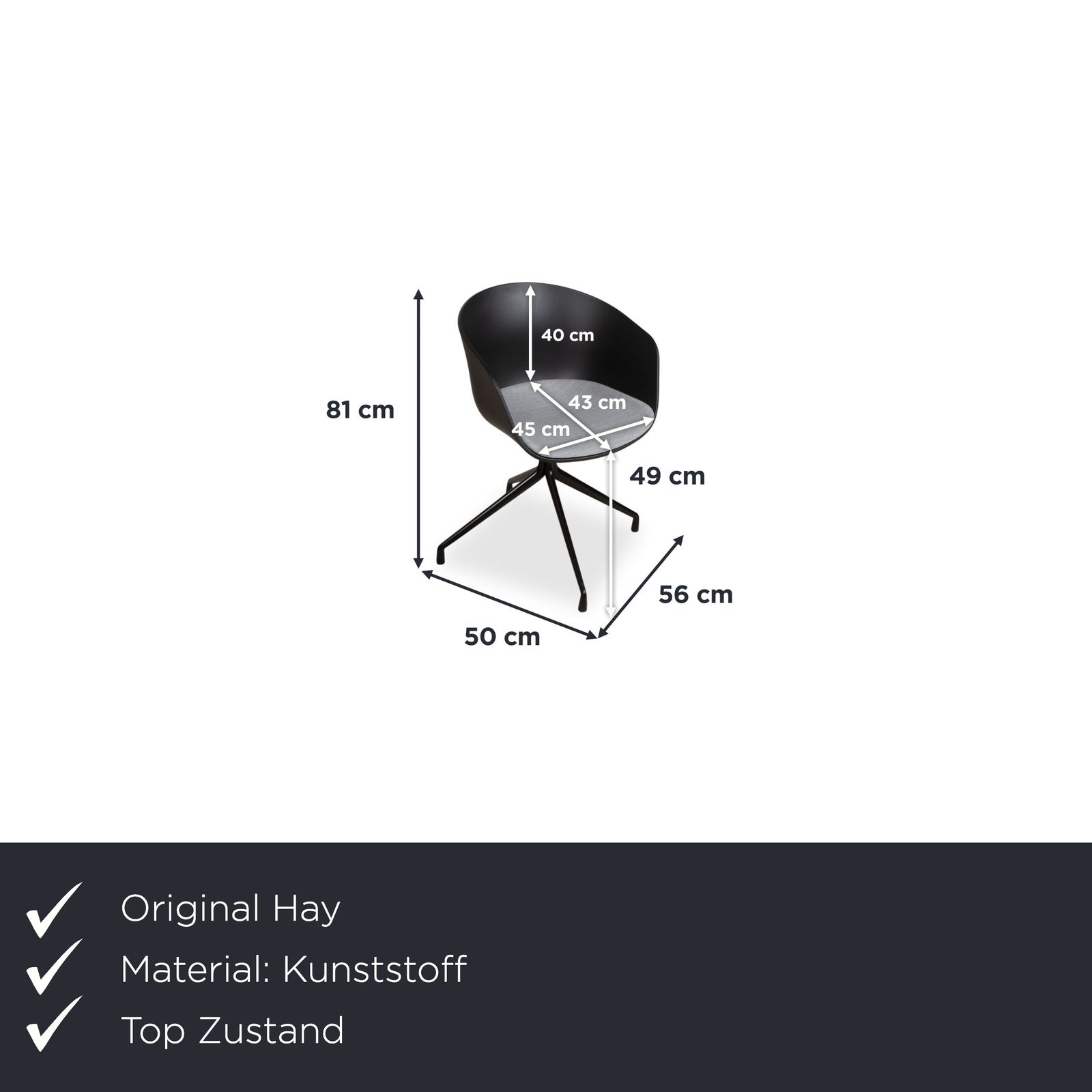 Lot de 4 chaises Hay AAC20 en plastique, grises et noires, fonction manuelle photo furniture