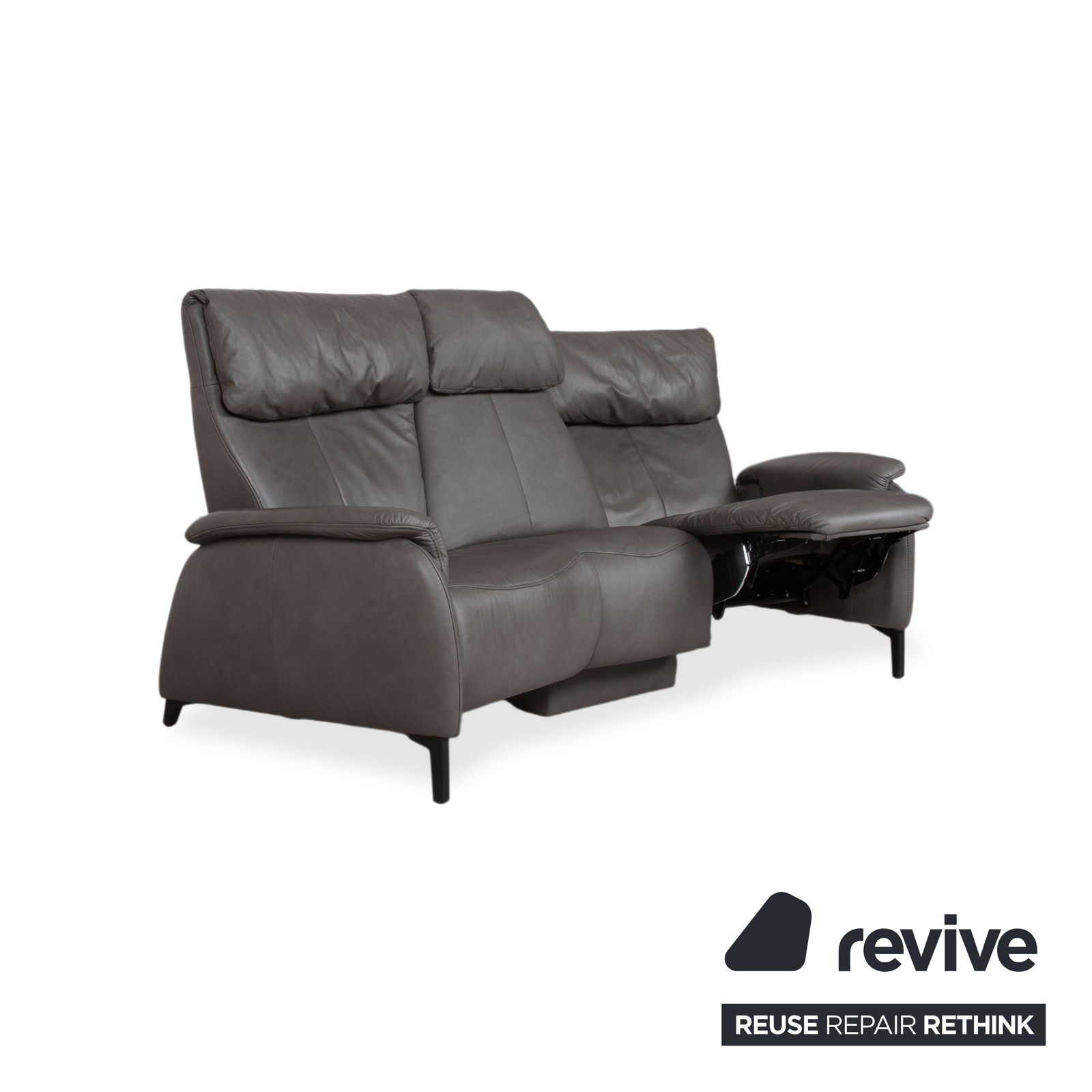 Himolla Trapez Leather Three Seater Grey Anthracite Manual Function Sofa photo Furniture