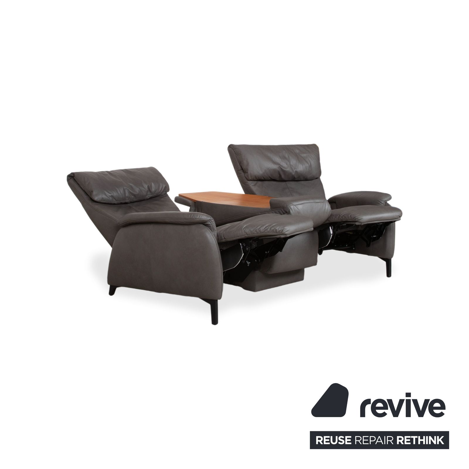 Himolla Trapez Leather Three Seater Grey Anthracite Manual Function Sofa photo 2794.0