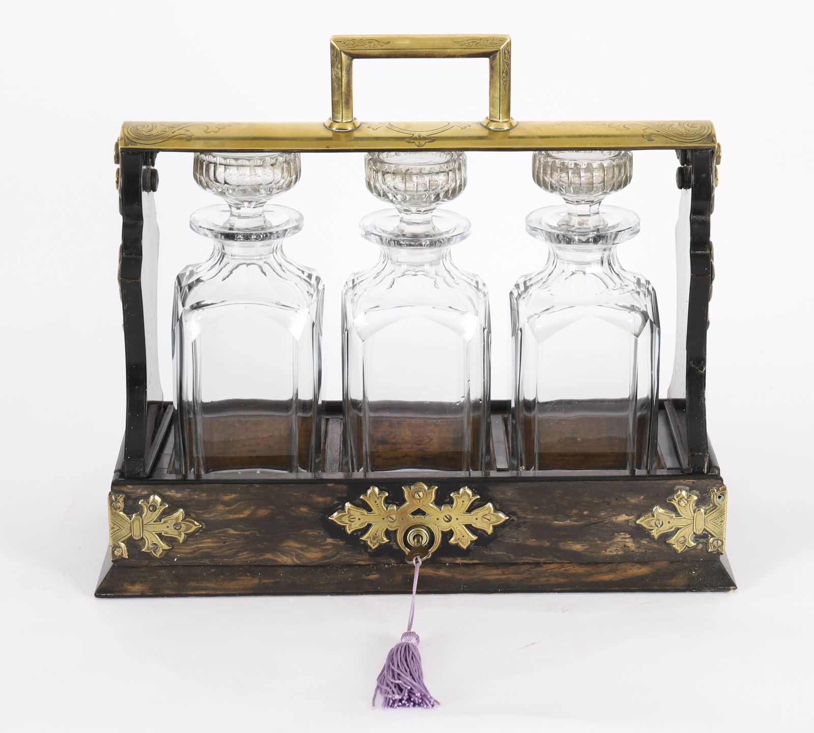 Victorian Coromande Three Cut  Crystal Decanter Tantalus C1870 photo furniture